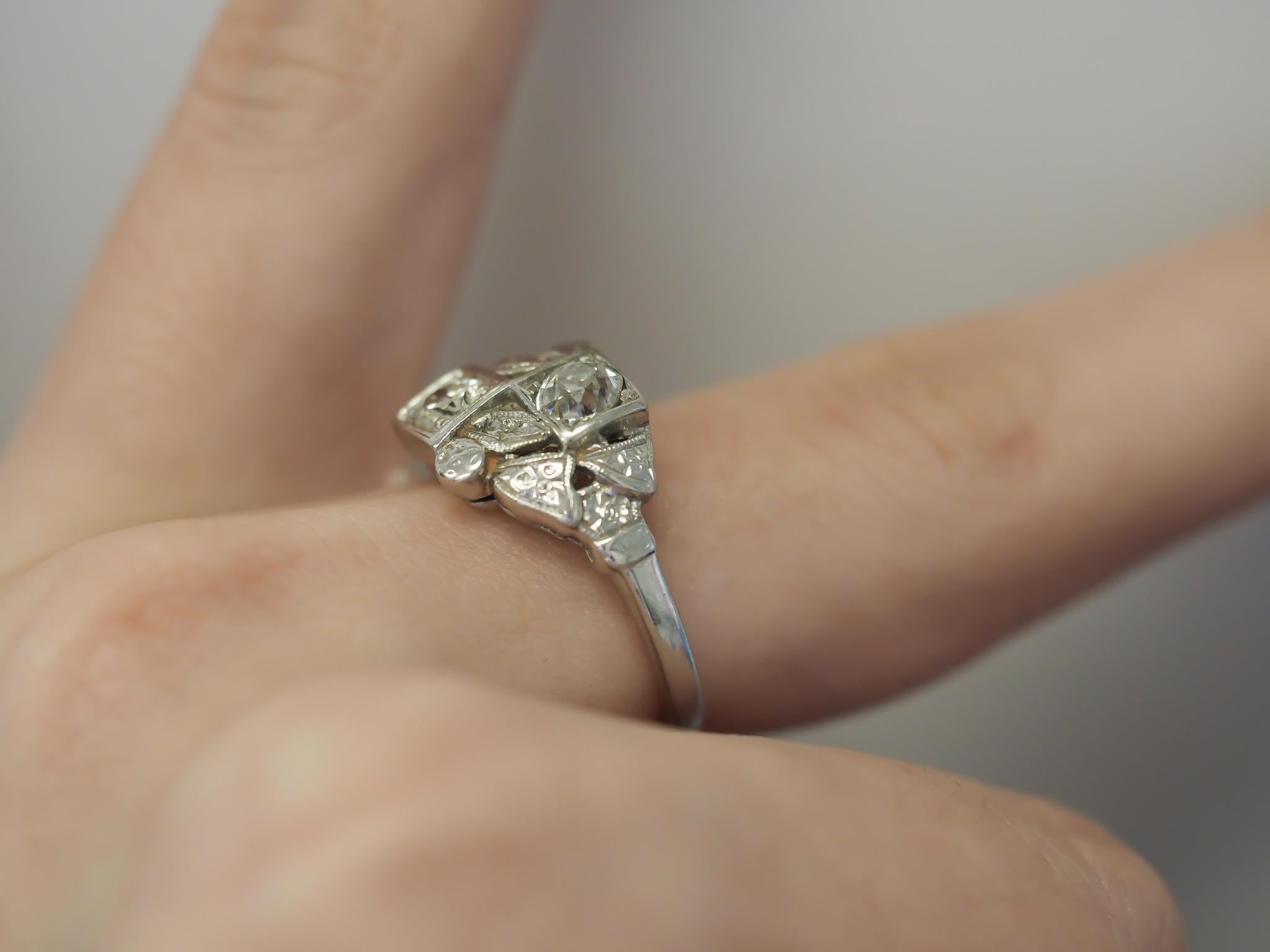 Antique Old Miner Diamond White Gold Engagement Ring .55cttw - VEG#76 For Sale 2