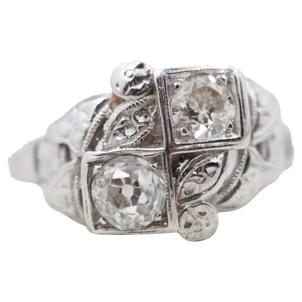 Antique Old Miner Diamond White Gold Engagement Ring .55cttw - VEG#76