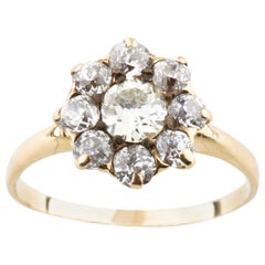 Antique Old Miner's Cut 1.20 Carat Diamond Cluster Ring in Yellow Gold