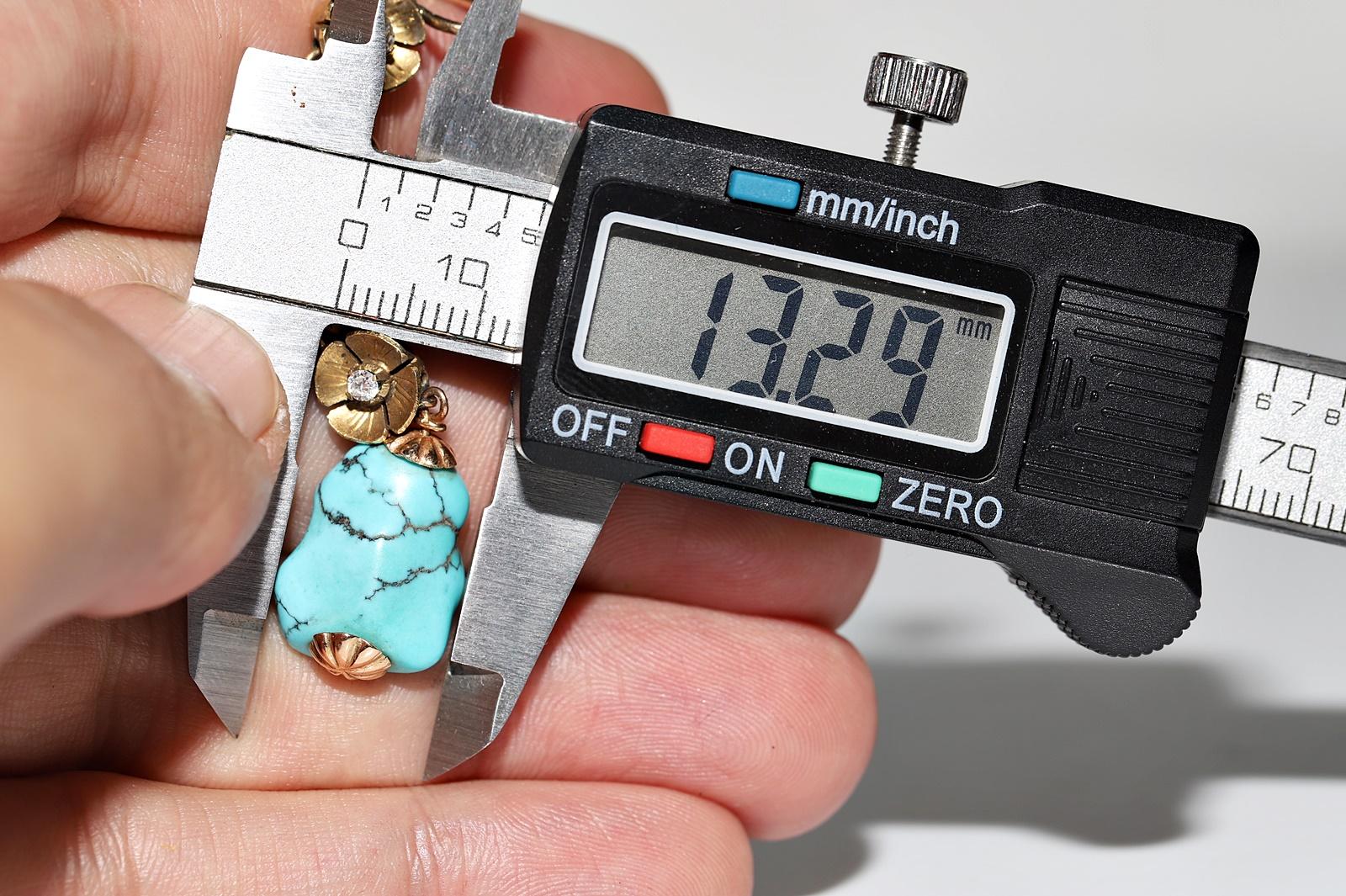 Boucle d'oreille ancienne en or 18k avec diamant naturel, turquoise et émail en vente 13