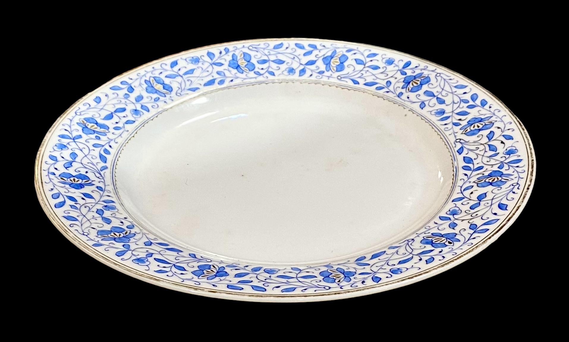 Antiguo Plato de Servicio y Servidor de Condimentos de Porcelana Azul y Dorada de Old Paris en venta 4