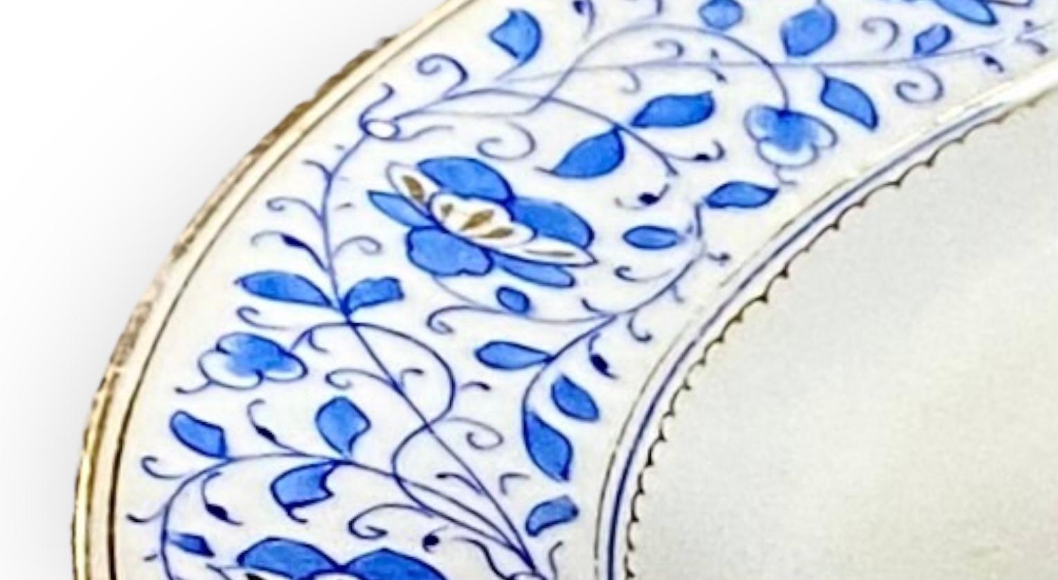 Antiguo Plato de Servicio y Servidor de Condimentos de Porcelana Azul y Dorada de Old Paris en venta 5