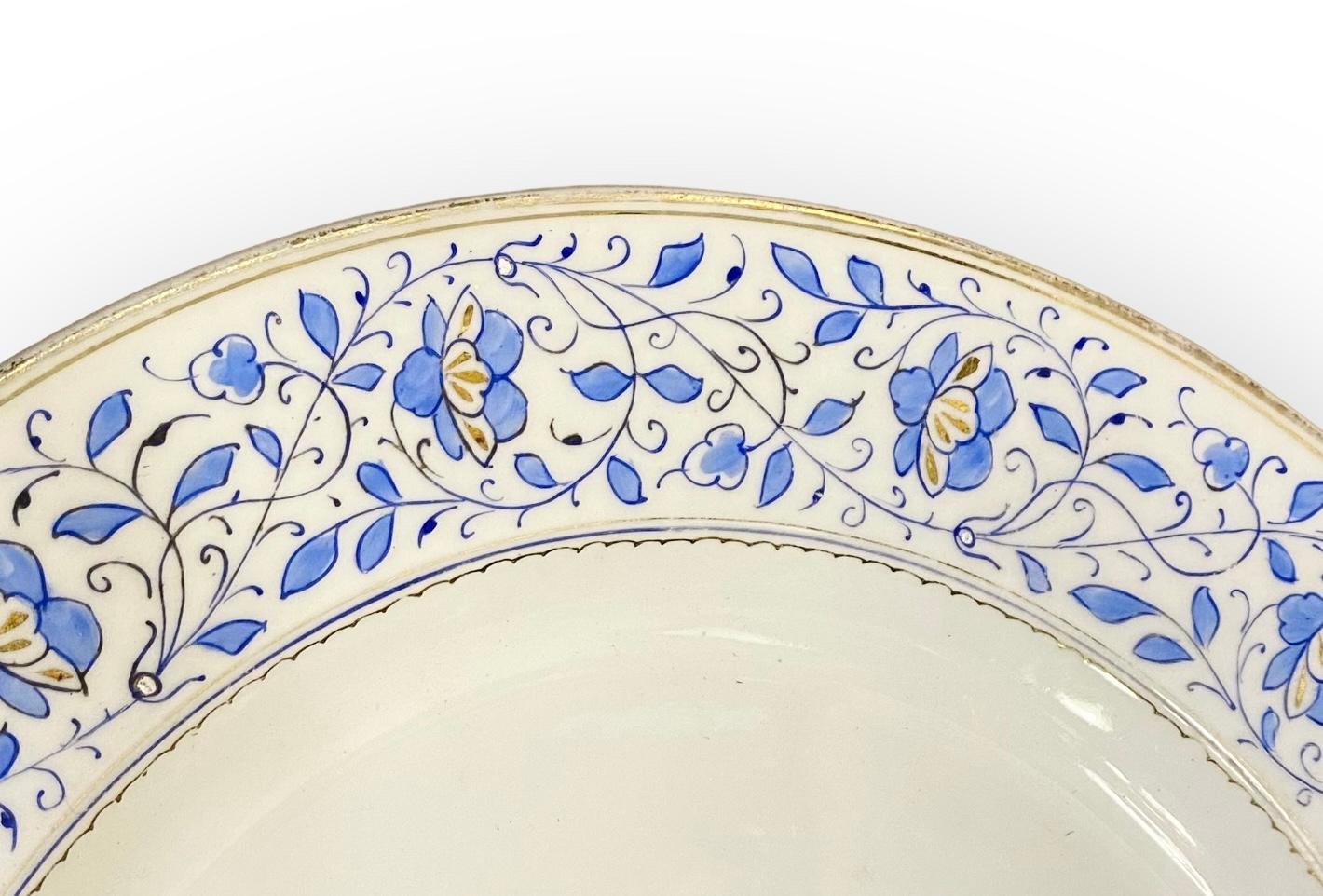 Antiguo Plato de Servicio y Servidor de Condimentos de Porcelana Azul y Dorada de Old Paris Belle Époque en venta
