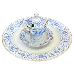 Antique Old Paris Blue and Gilt Porcelain Service Plate and Condiment Server