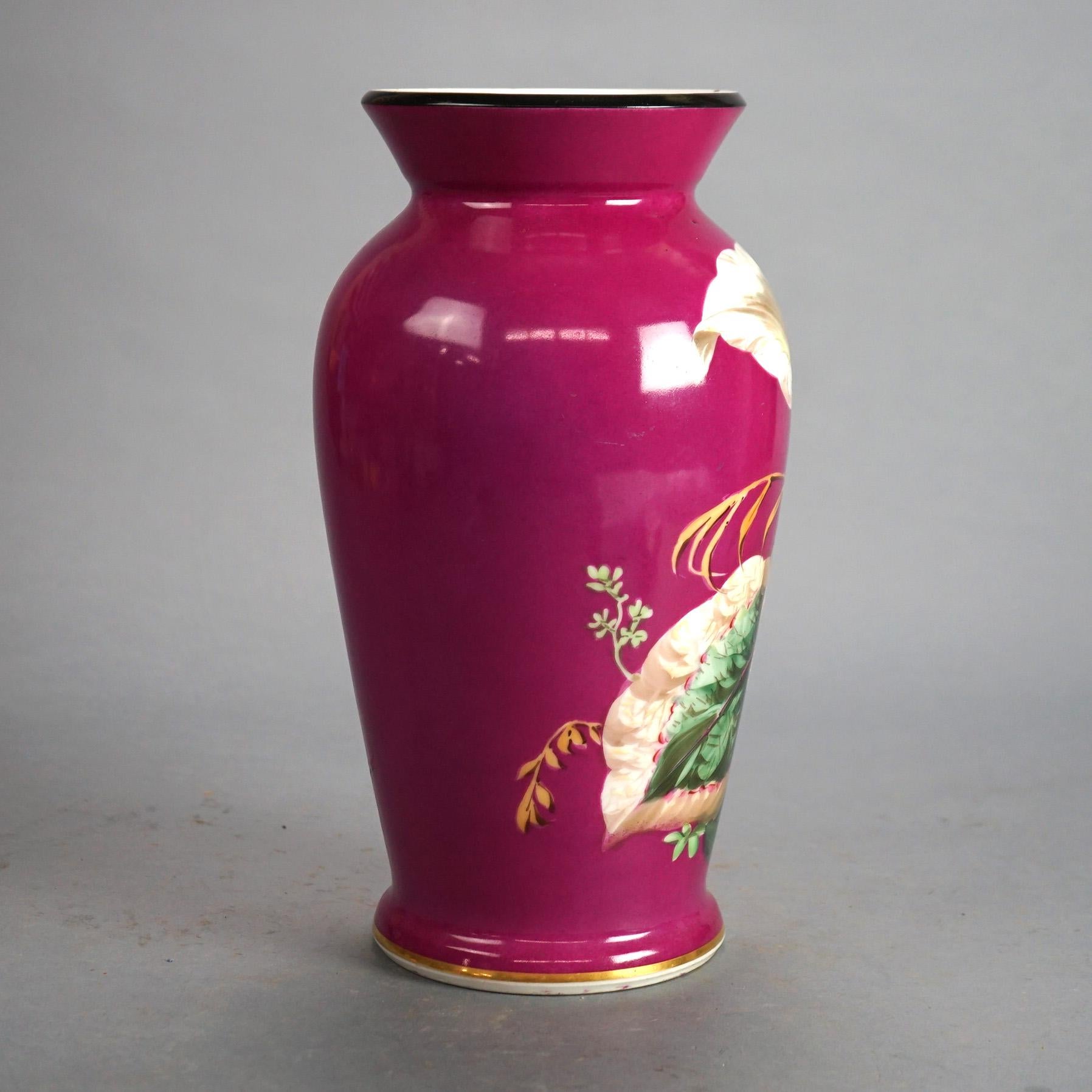 Antiguo jarrón de porcelana Old Paris decorado con flores y dorado C1890 Porcelana en venta