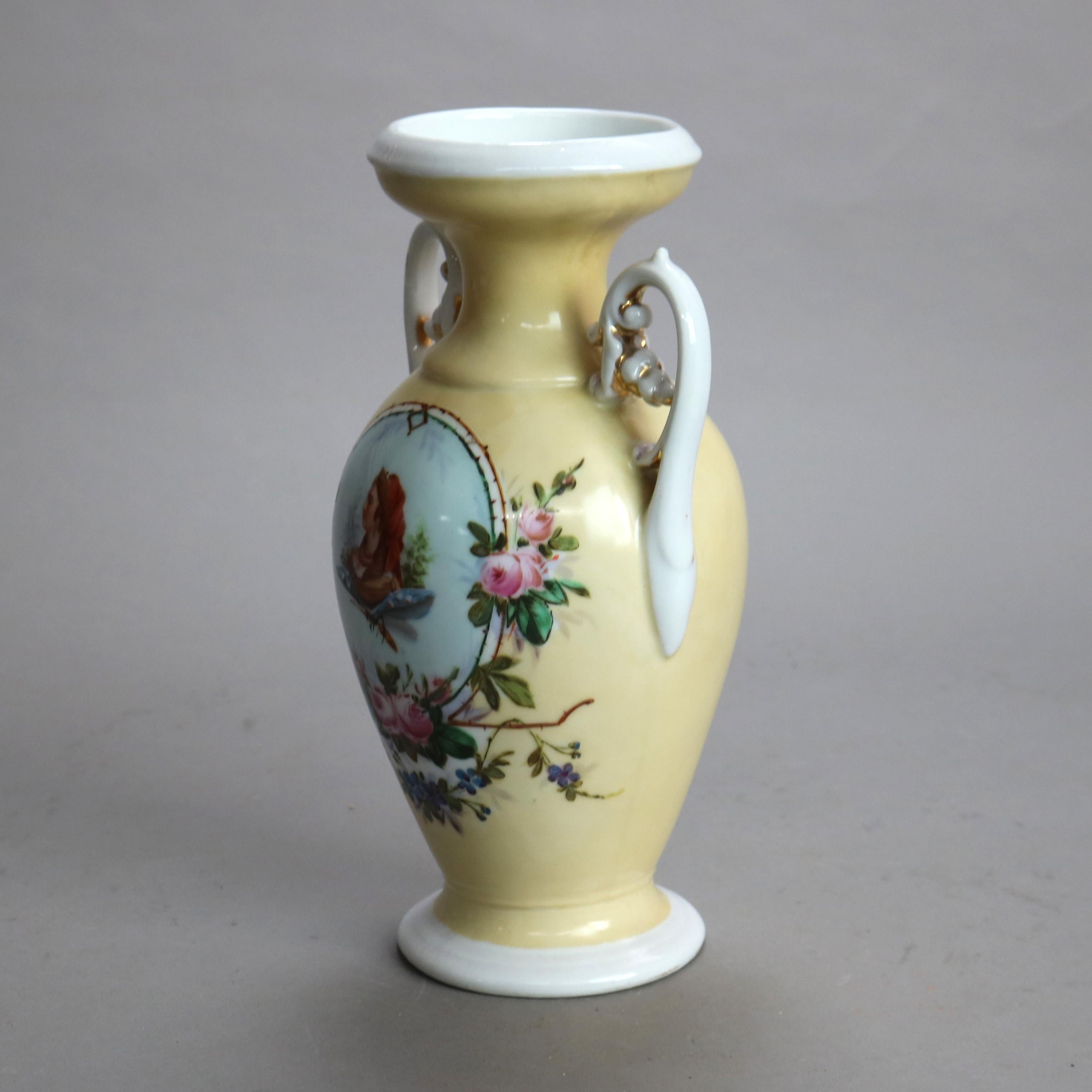 Antico vaso da ritratto in porcellana Old Paris dipinto a mano e dorato C1880 In condizioni buone a Big Flats, NY