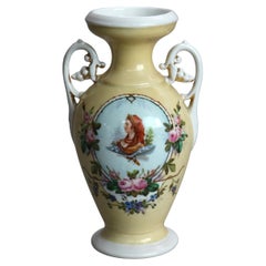 Antico vaso da ritratto in porcellana Old Paris dipinto a mano e dorato C1880