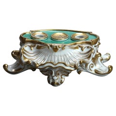 Antique Old Paris Hand Painted & Gilt Porcelain Shell Form Inkwell C1880
