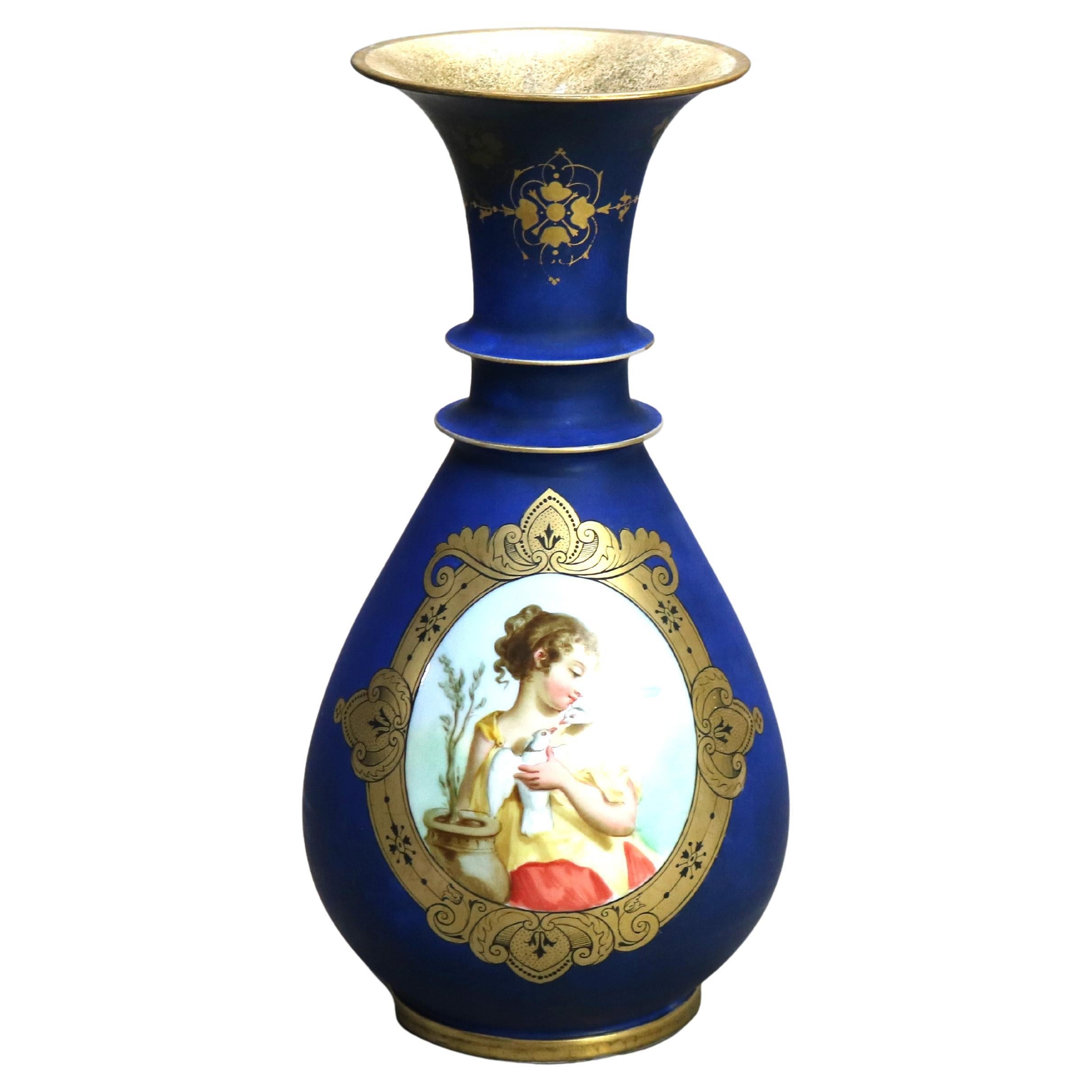 Antiquité Old Paris Vase à portrait en porcelaine peint à la main C1890