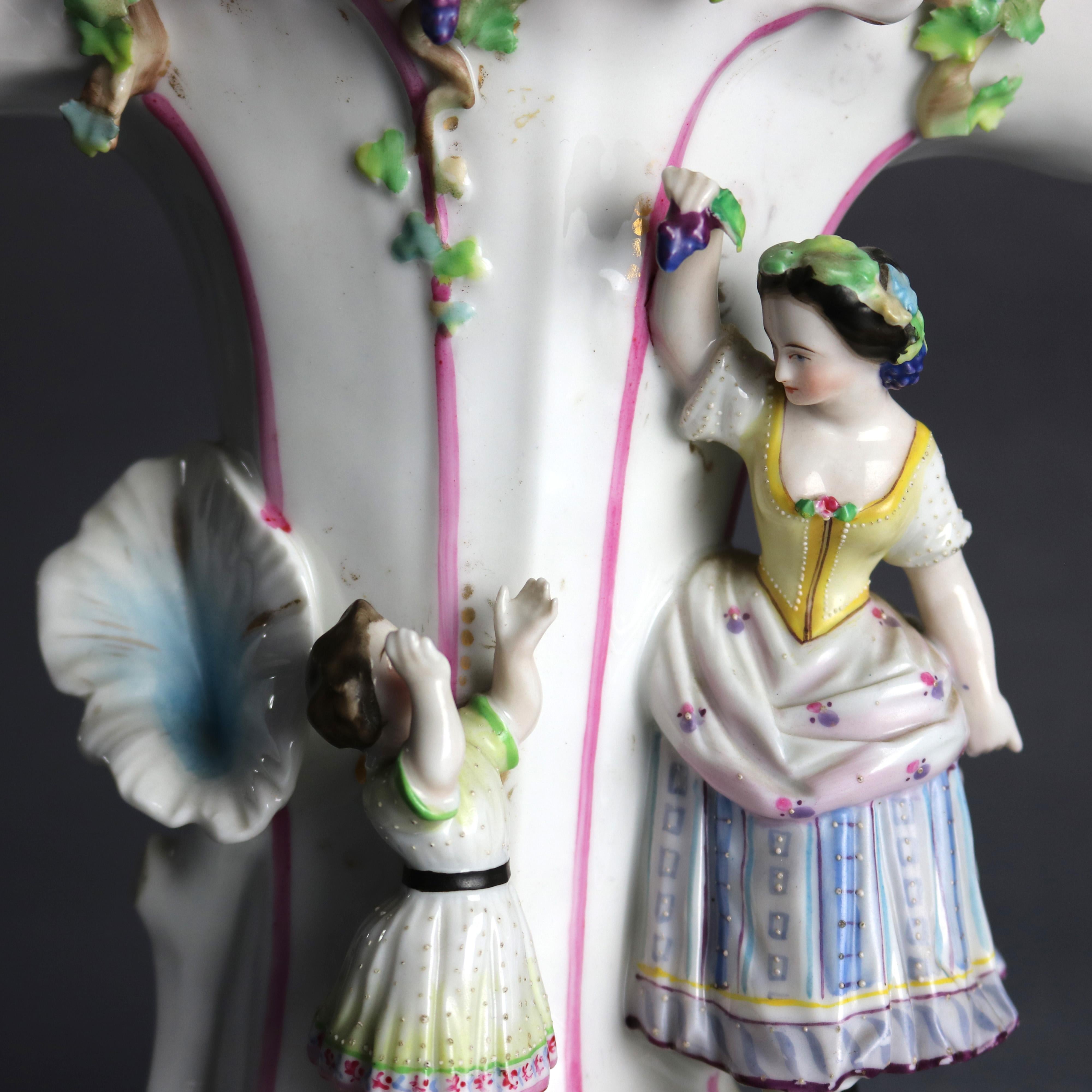French Antique Old Paris Porcelain Figural Spill Vase, Mother and Child, circa 1880
