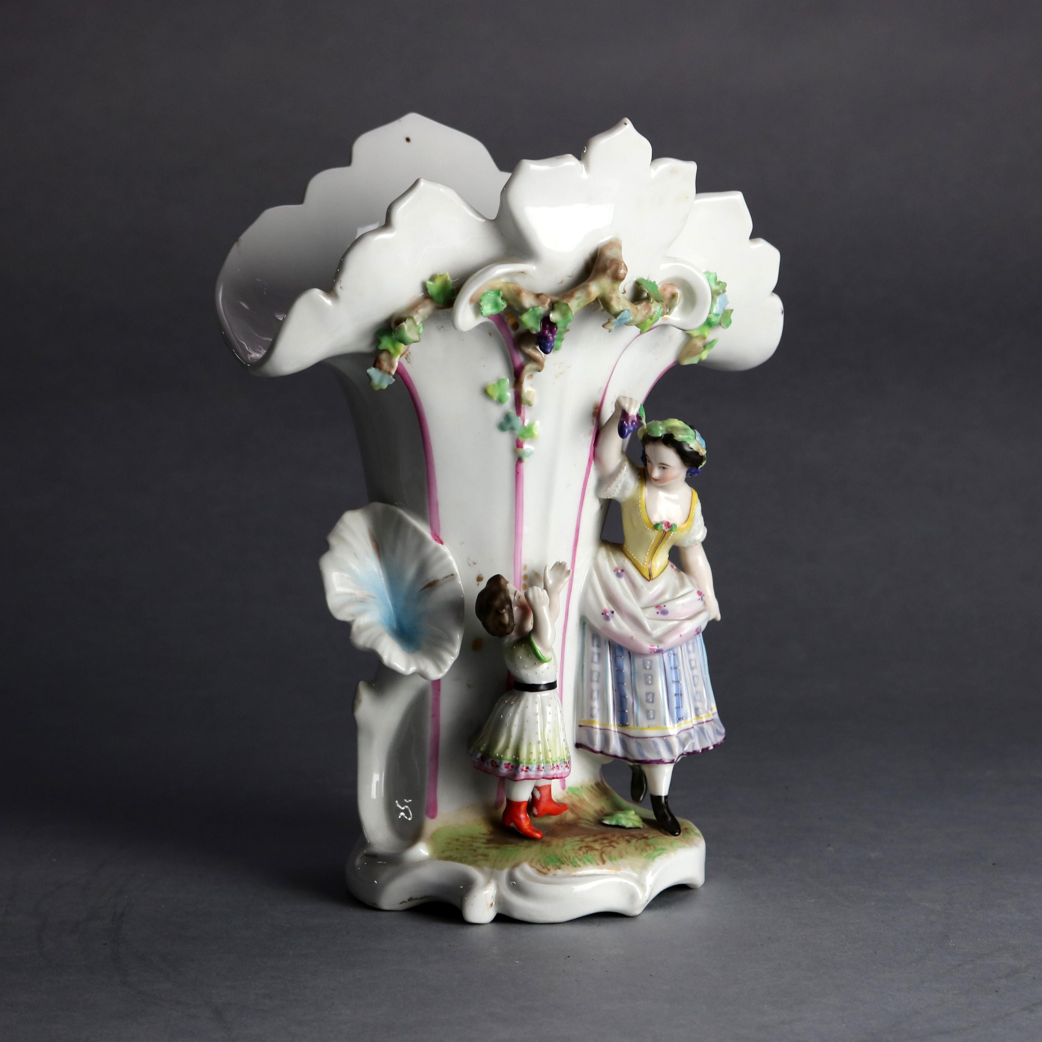 Fired Antique Old Paris Porcelain Figural Spill Vase, Mother and Child, circa 1880