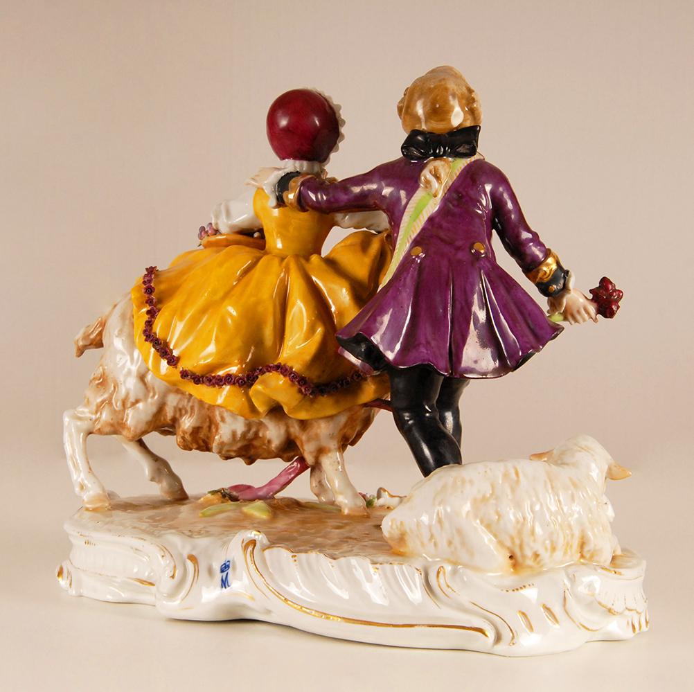 Peint à la main Antiquité Old Paris Porcelaine Figurine Groupe Figural Style Rococo 19ème siècle en vente