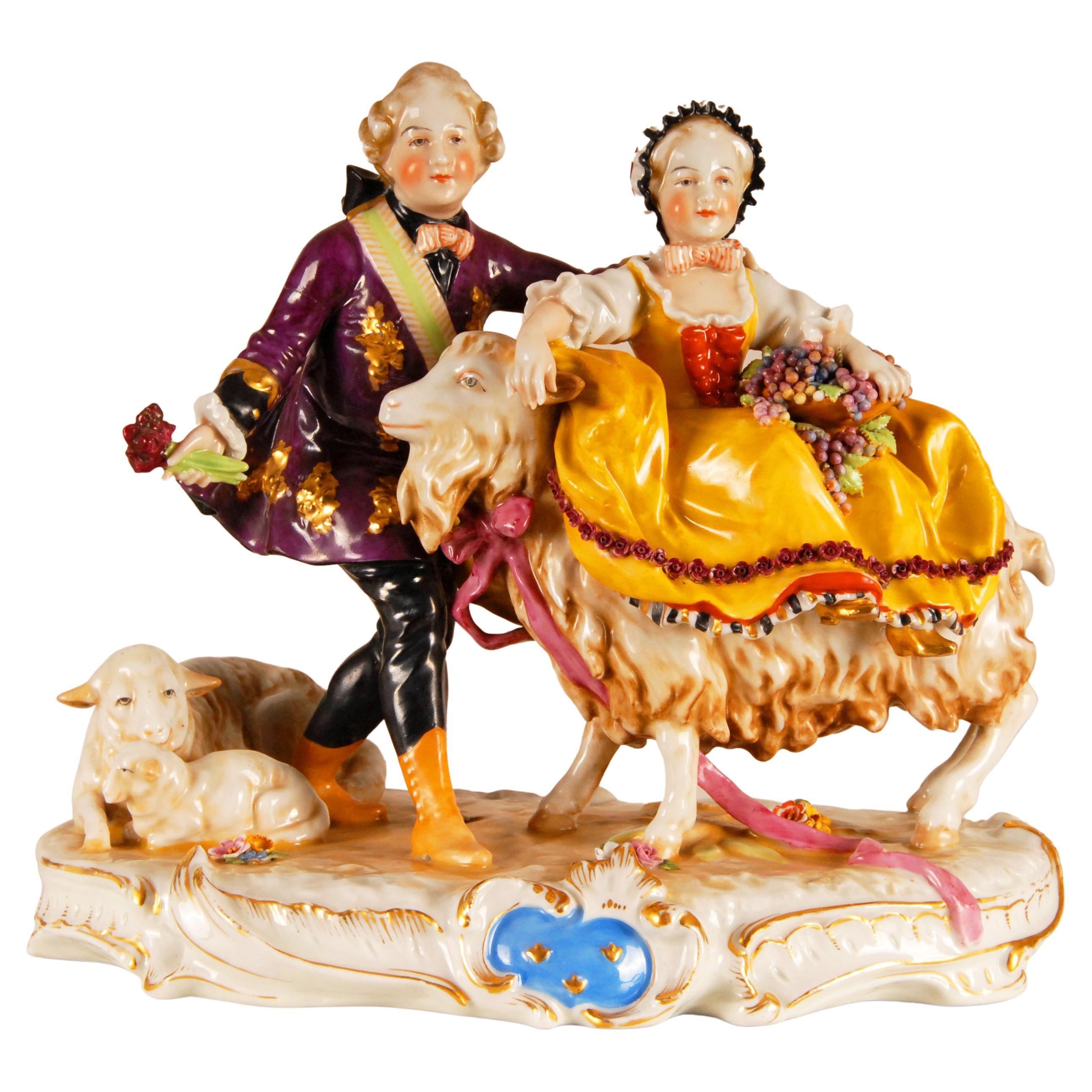 Antiquité Old Paris Porcelaine Figurine Groupe Figural Style Rococo 19ème siècle en vente