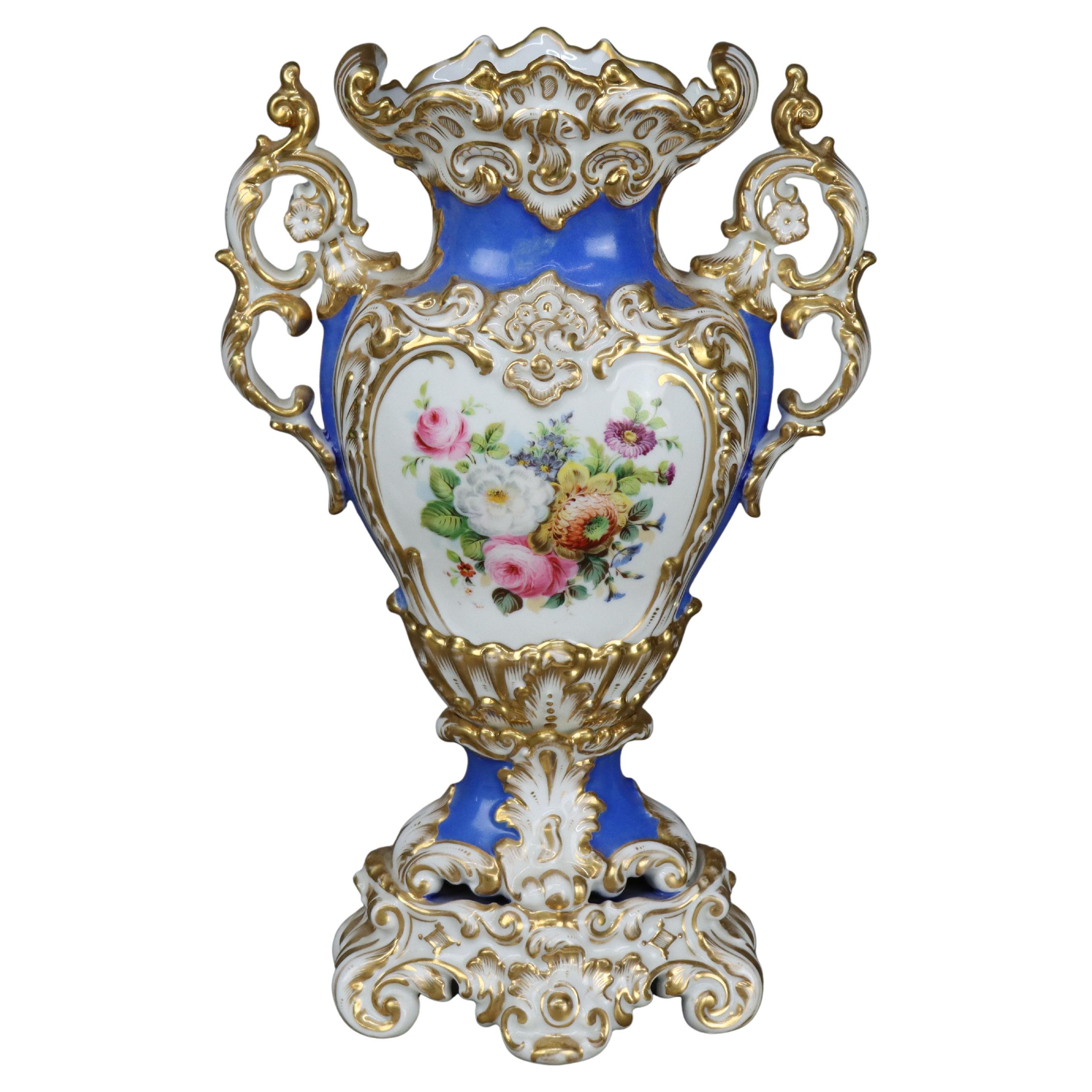 Antique Old Paris Porcelain Hand Painted & Gilt Bolted Garden Scene Urn C1890

Measures - 12 3/8