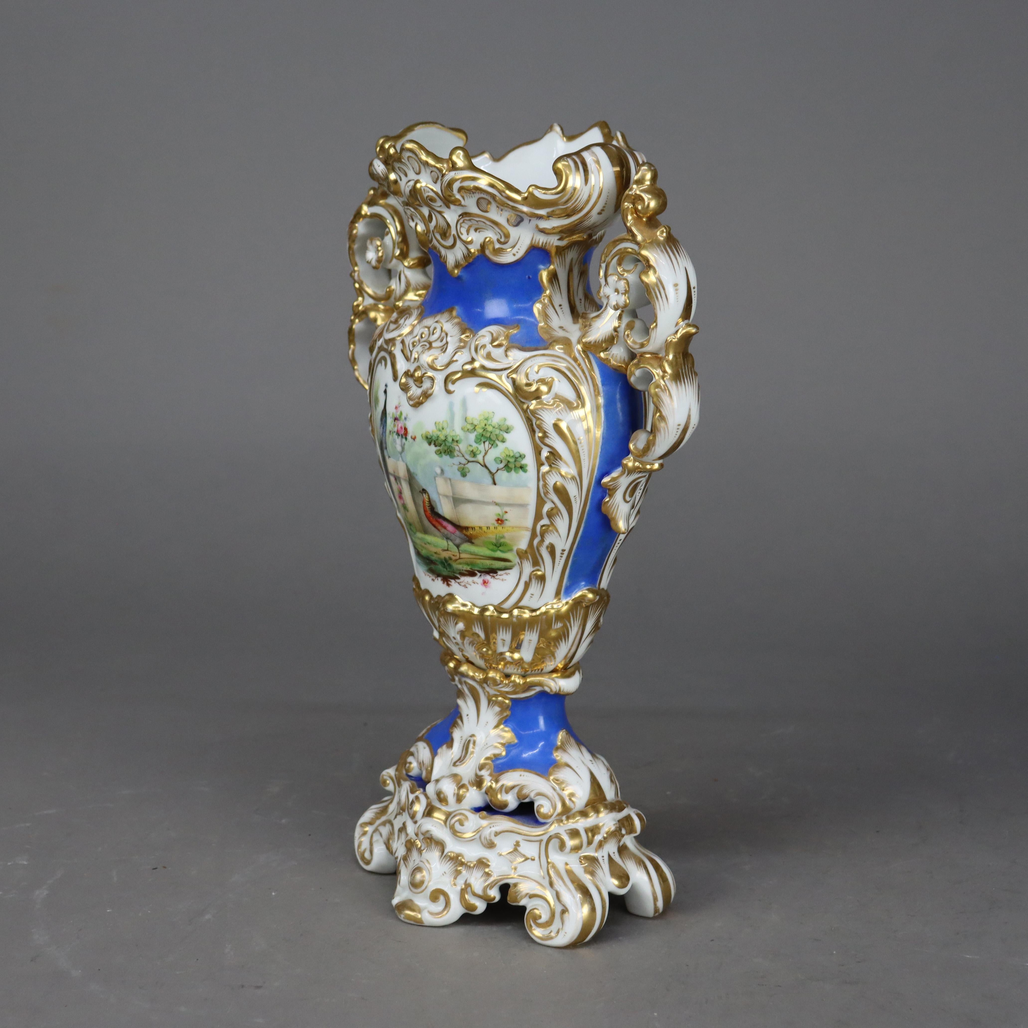 Antique Old Paris Porcelain Hand Painted & Gilt Bolted Garden Scene Urn C1890 In Good Condition In Big Flats, NY