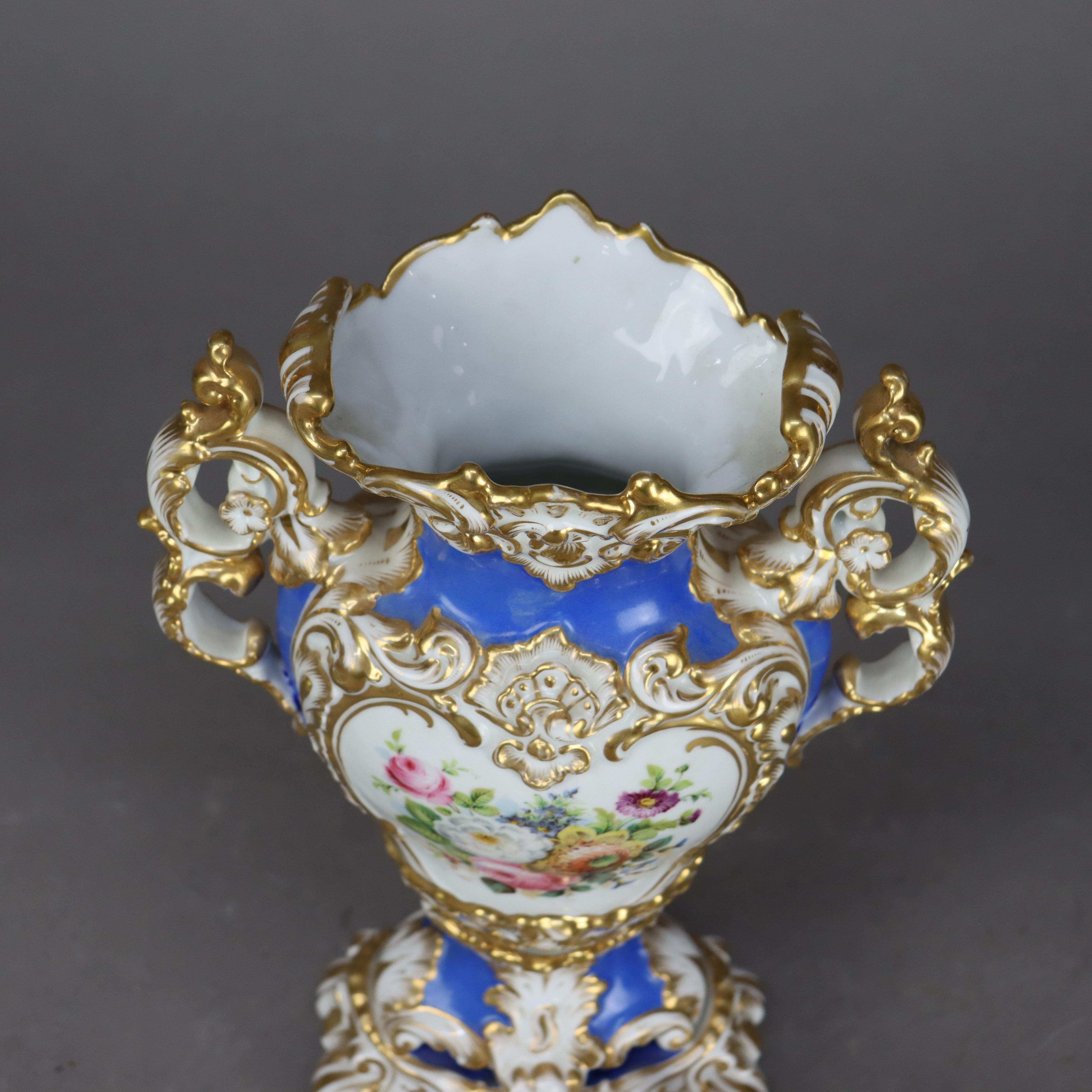 Antique Old Paris Porcelain Hand Painted & Gilt Bolted Garden Scene Urn C1890 1