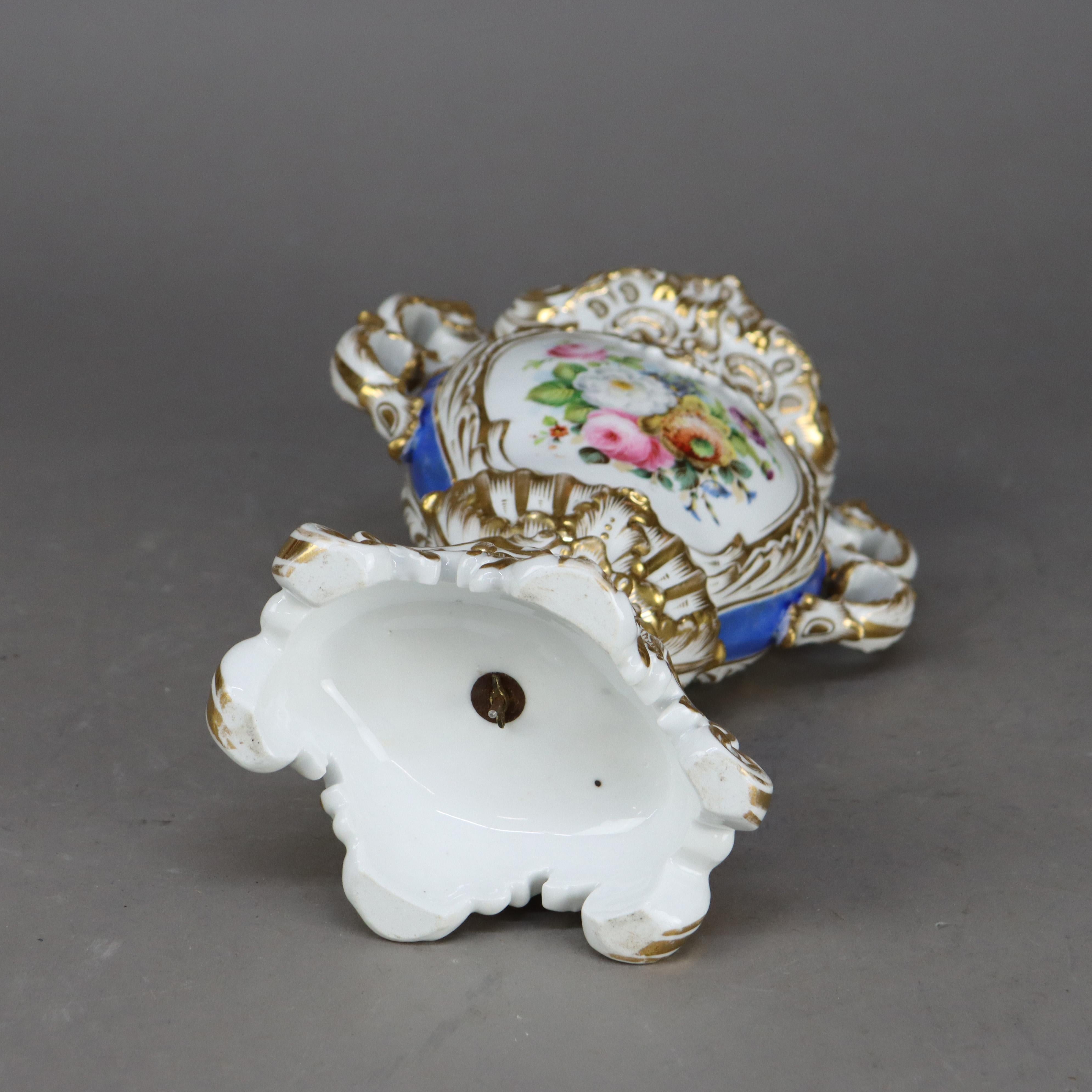 Antique Old Paris Porcelain Hand Painted & Gilt Bolted Garden Scene Urn C1890 2