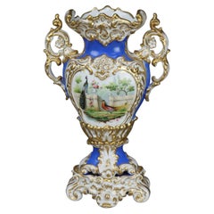 Antique Old Paris Porcelain Hand Painted & Gilt Bolted Garden Scene Urn C1890