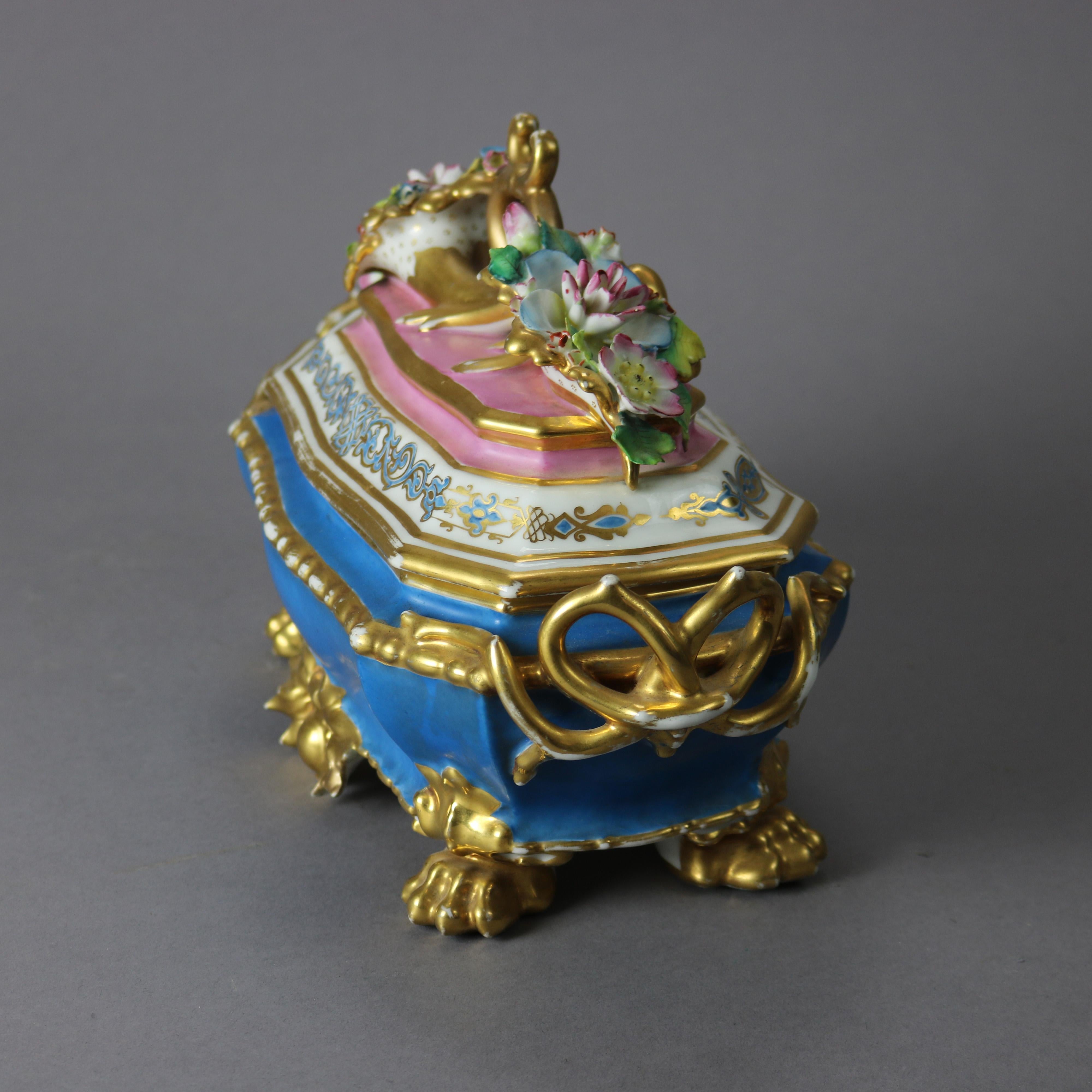 French Antique Old Paris Porcelain Hand Painted & Gilt Decorated Glove Box 19th C