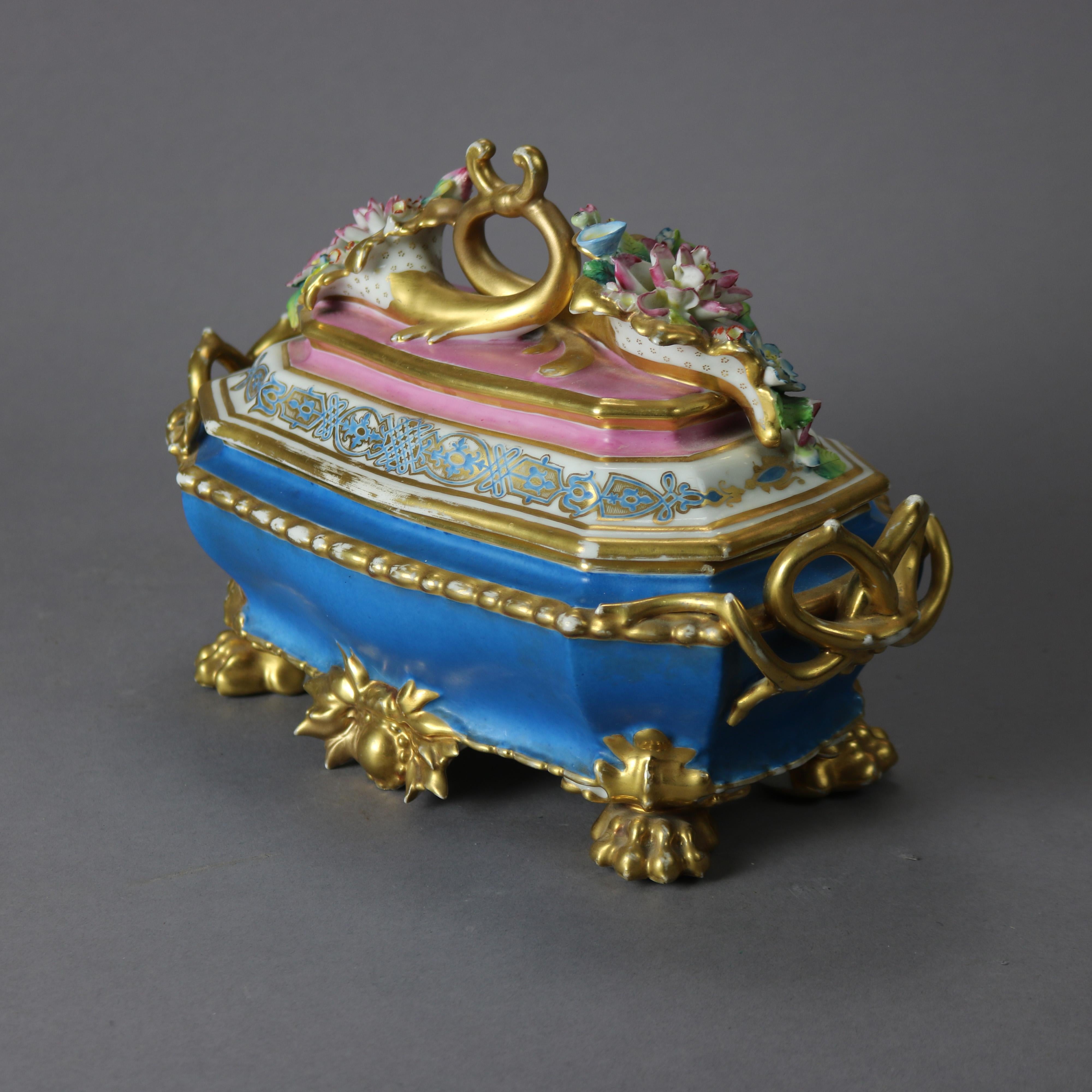 19th Century Antique Old Paris Porcelain Hand Painted & Gilt Decorated Glove Box 19th C