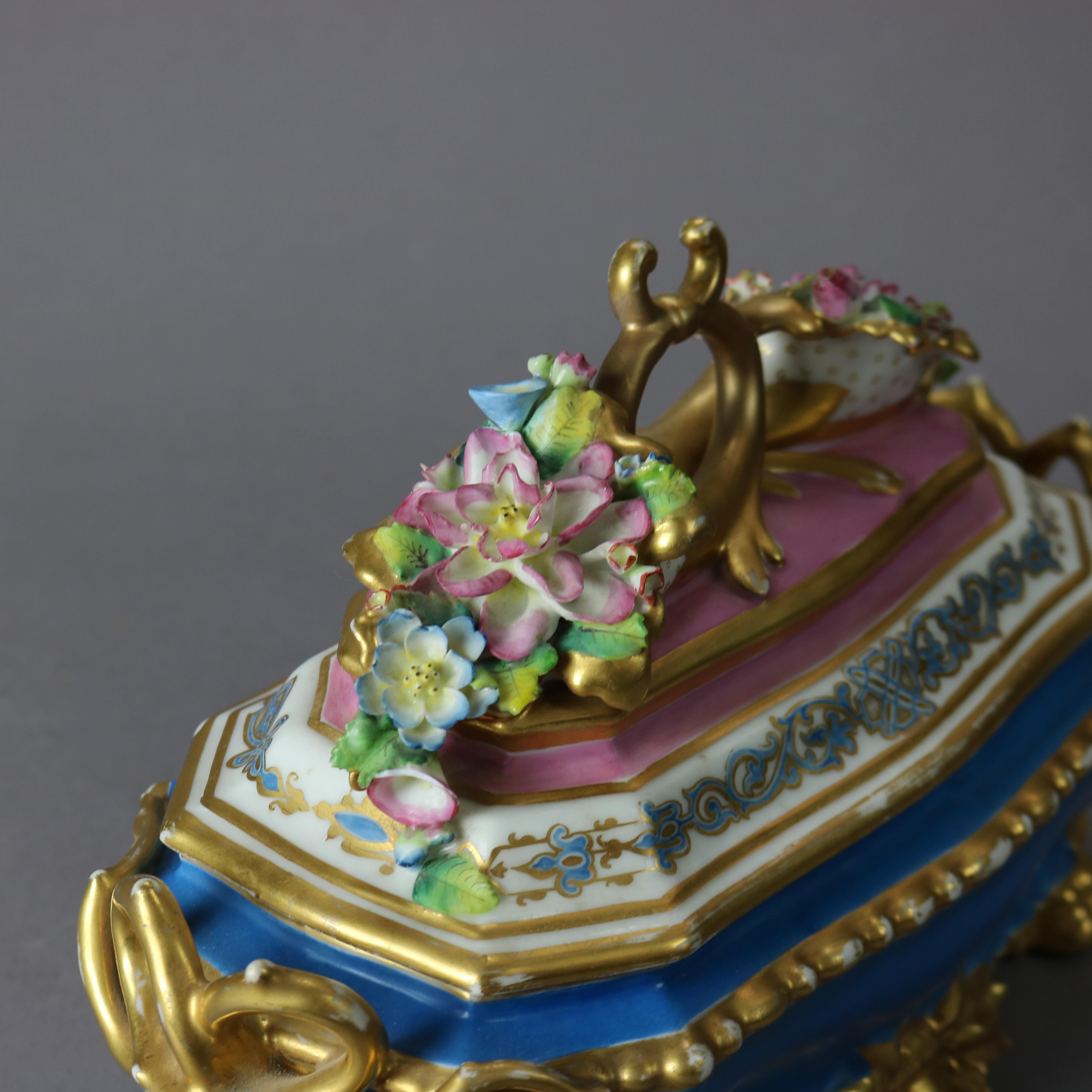 Antique Old Paris Porcelain Hand Painted & Gilt Decorated Glove Box 19th C 1
