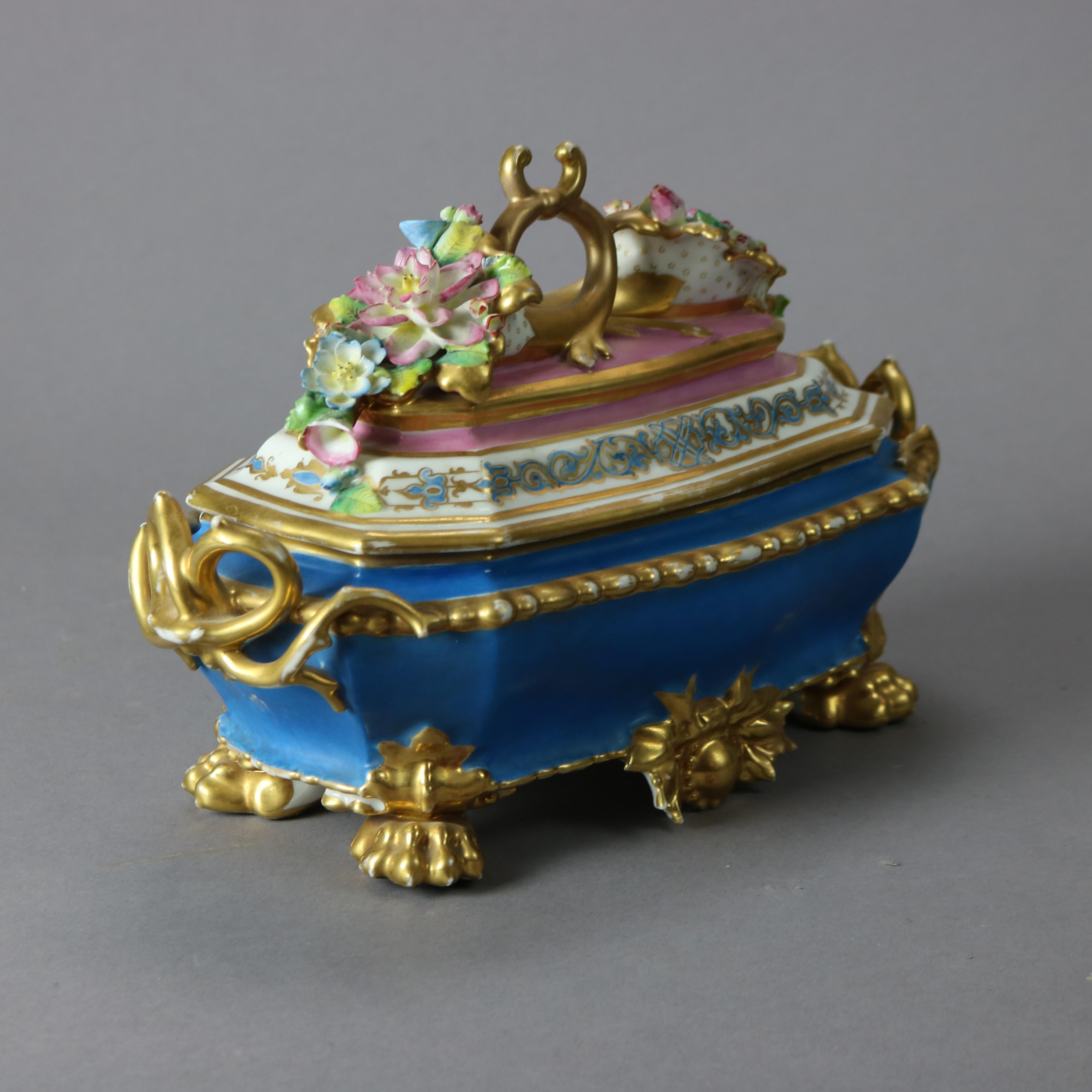 Antique Old Paris Porcelain Hand Painted & Gilt Decorated Glove Box 19th C 2