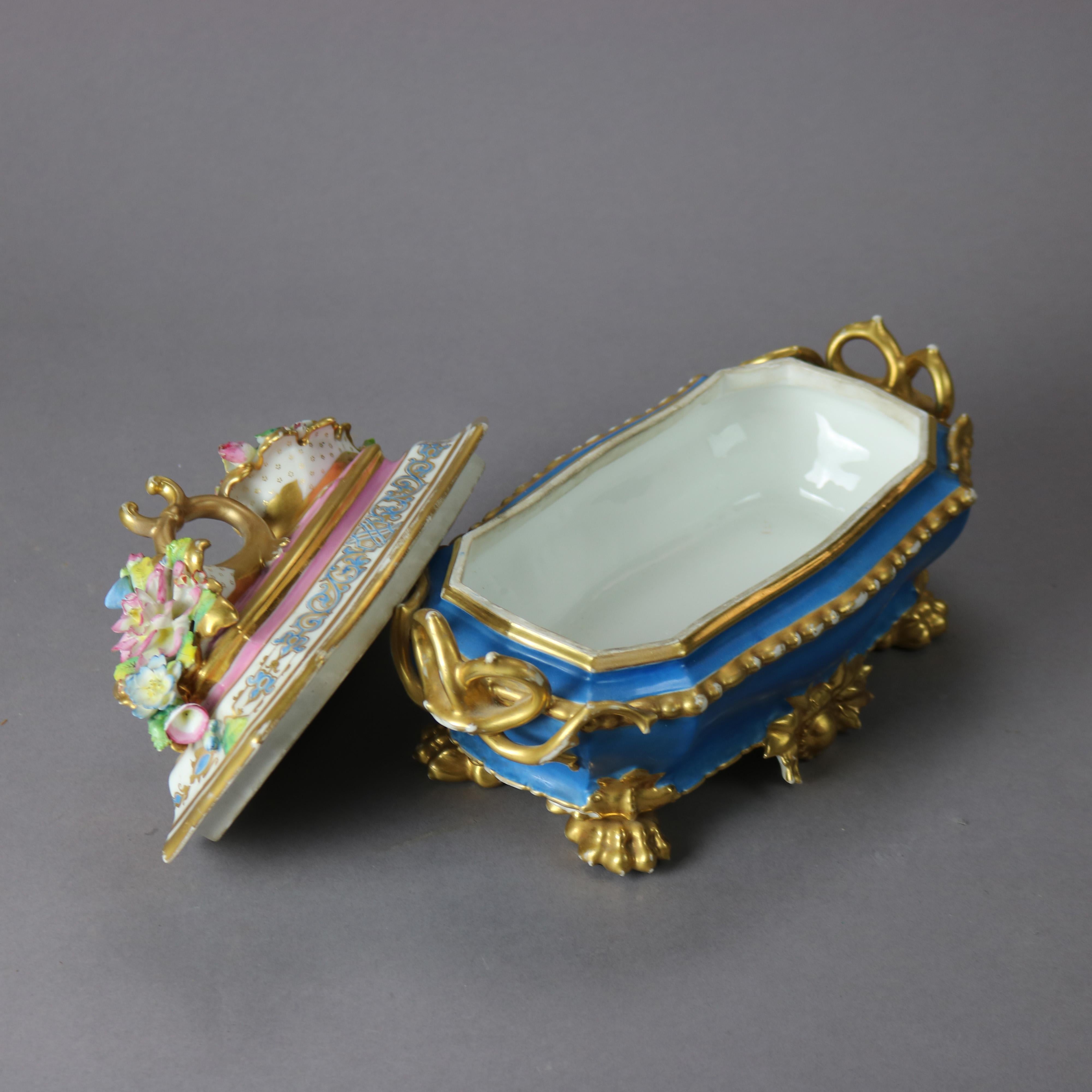 Antique Old Paris Porcelain Hand Painted & Gilt Decorated Glove Box 19th C 3