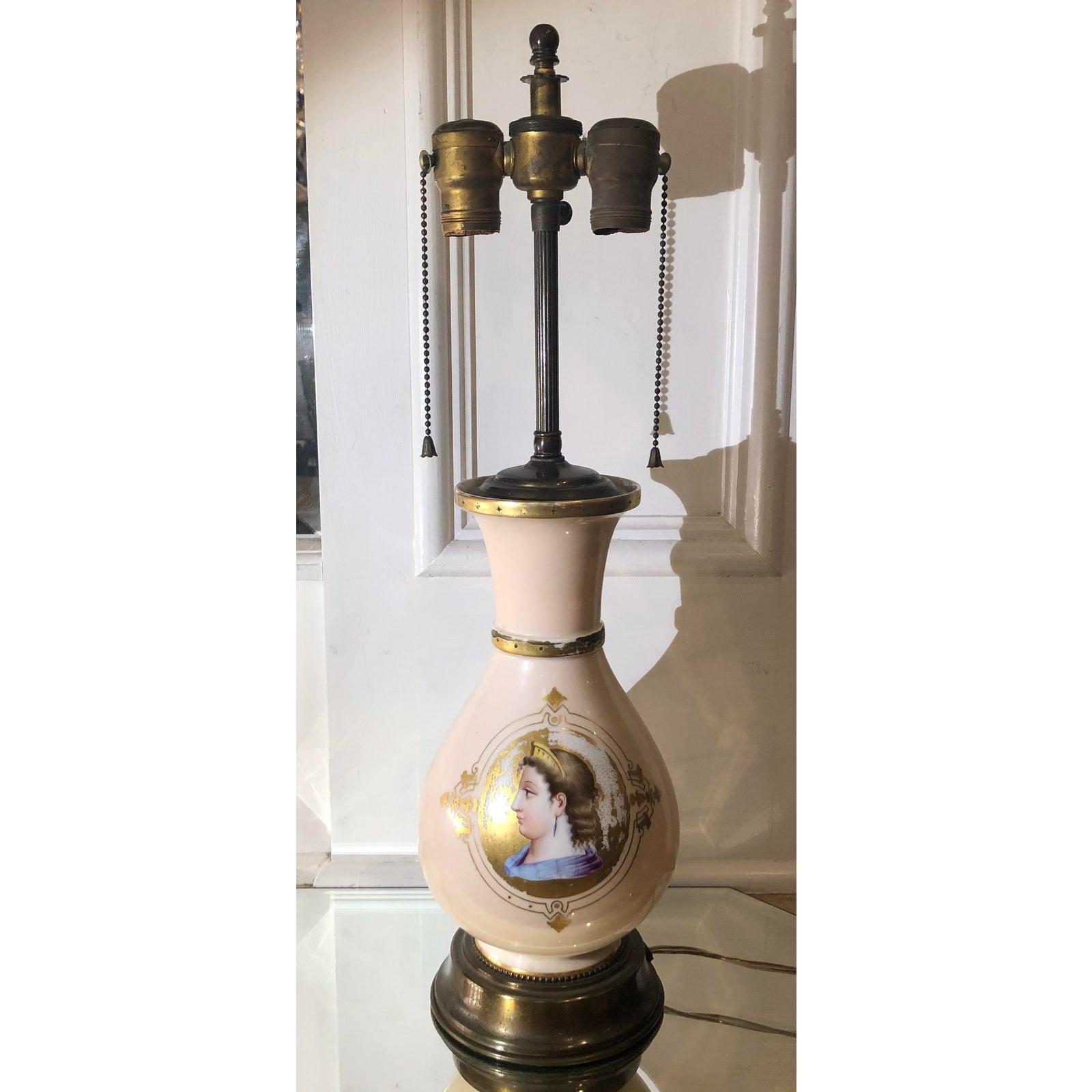 Antike Old Pariser Porzellanlampe im klassizistischen Stil, um 1850 im Zustand „Gut“ im Angebot in LOS ANGELES, CA