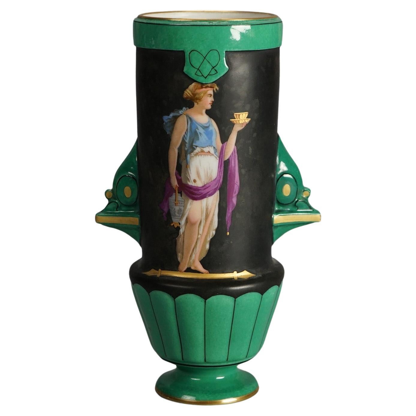 Antike Old Paris Porzellan Portraitvase mit klassischer Figur C1890
