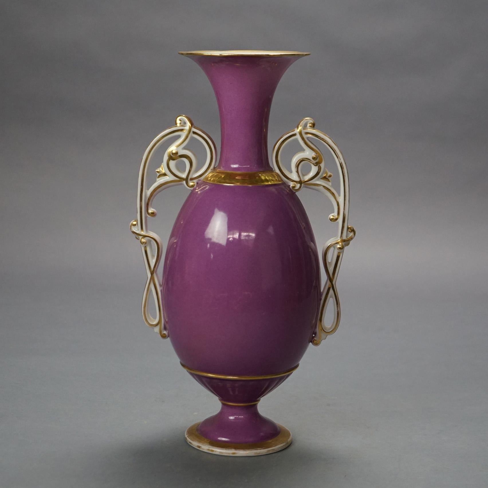 Porcellana Antico vaso in porcellana Old Paris con paesaggio scenico e manici a voluta C1880 in vendita