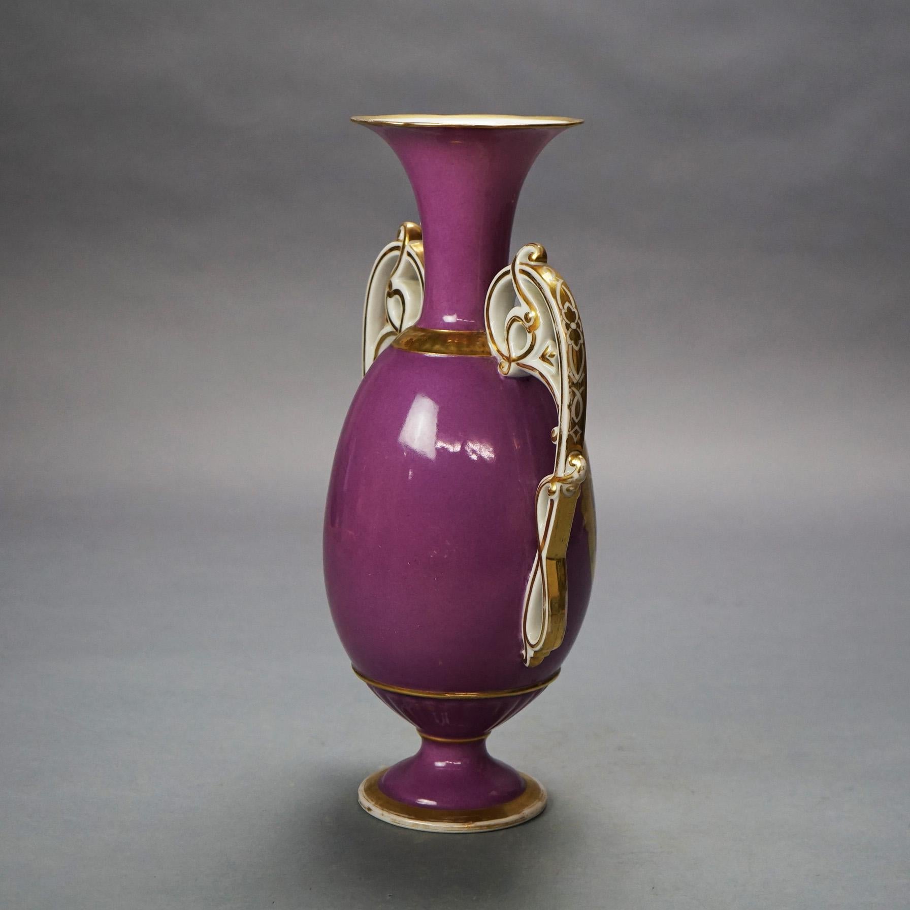 Antico vaso in porcellana Old Paris con paesaggio scenico e manici a voluta C1880 in vendita 1