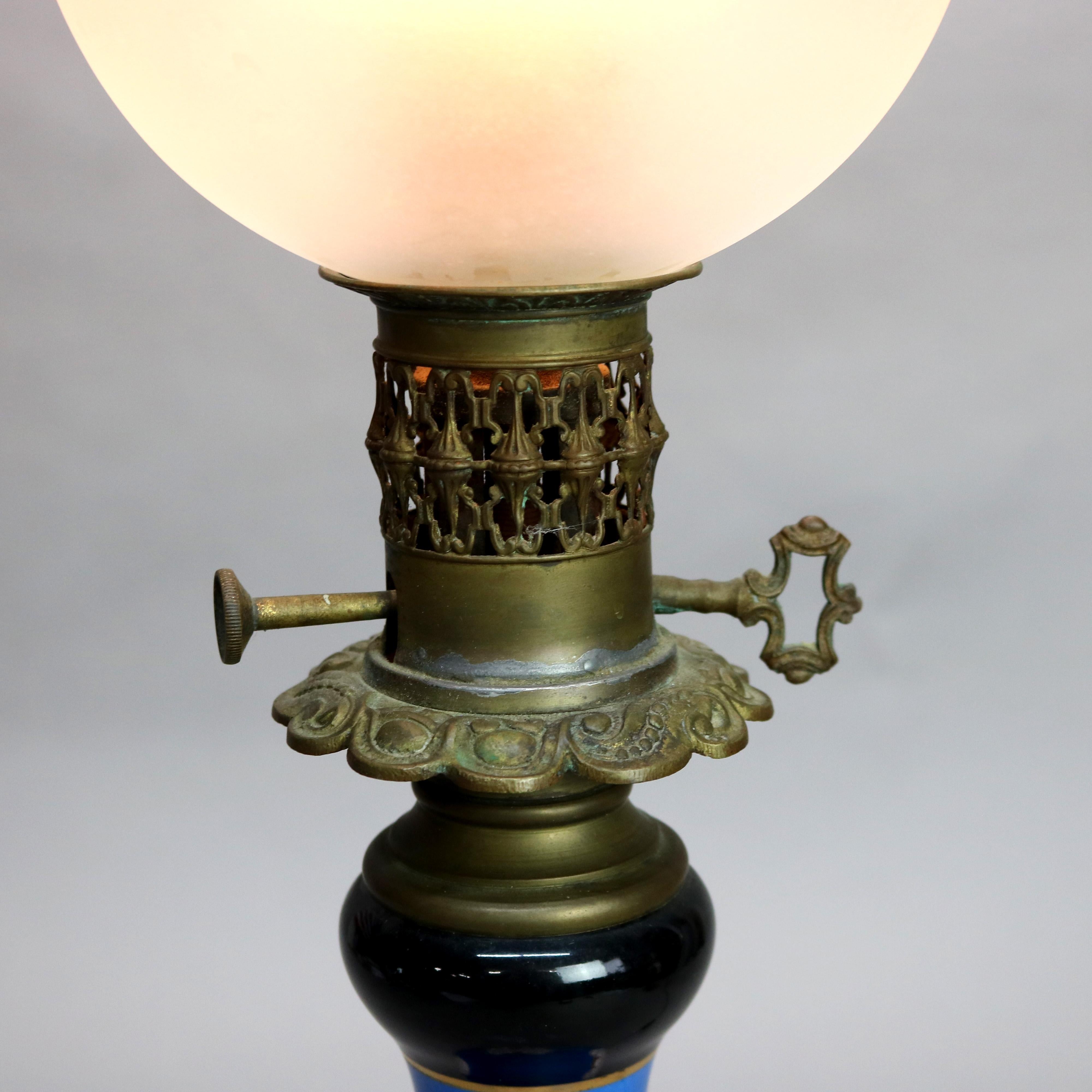 Antique Old Paris Porcelain Table Lamp with Etched Glass Shade C1870 5