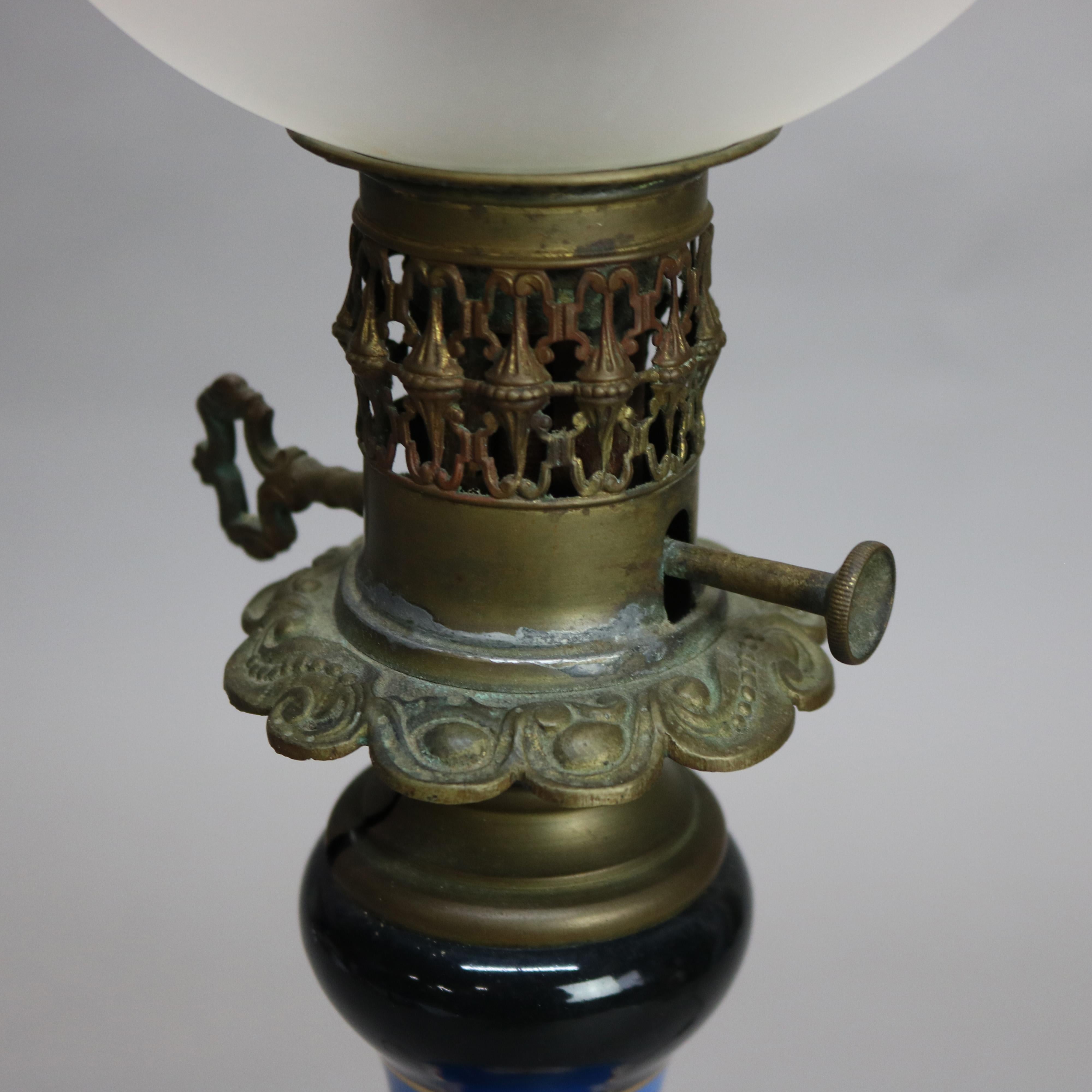 Antique Old Paris Porcelain Table Lamp with Etched Glass Shade C1870 1