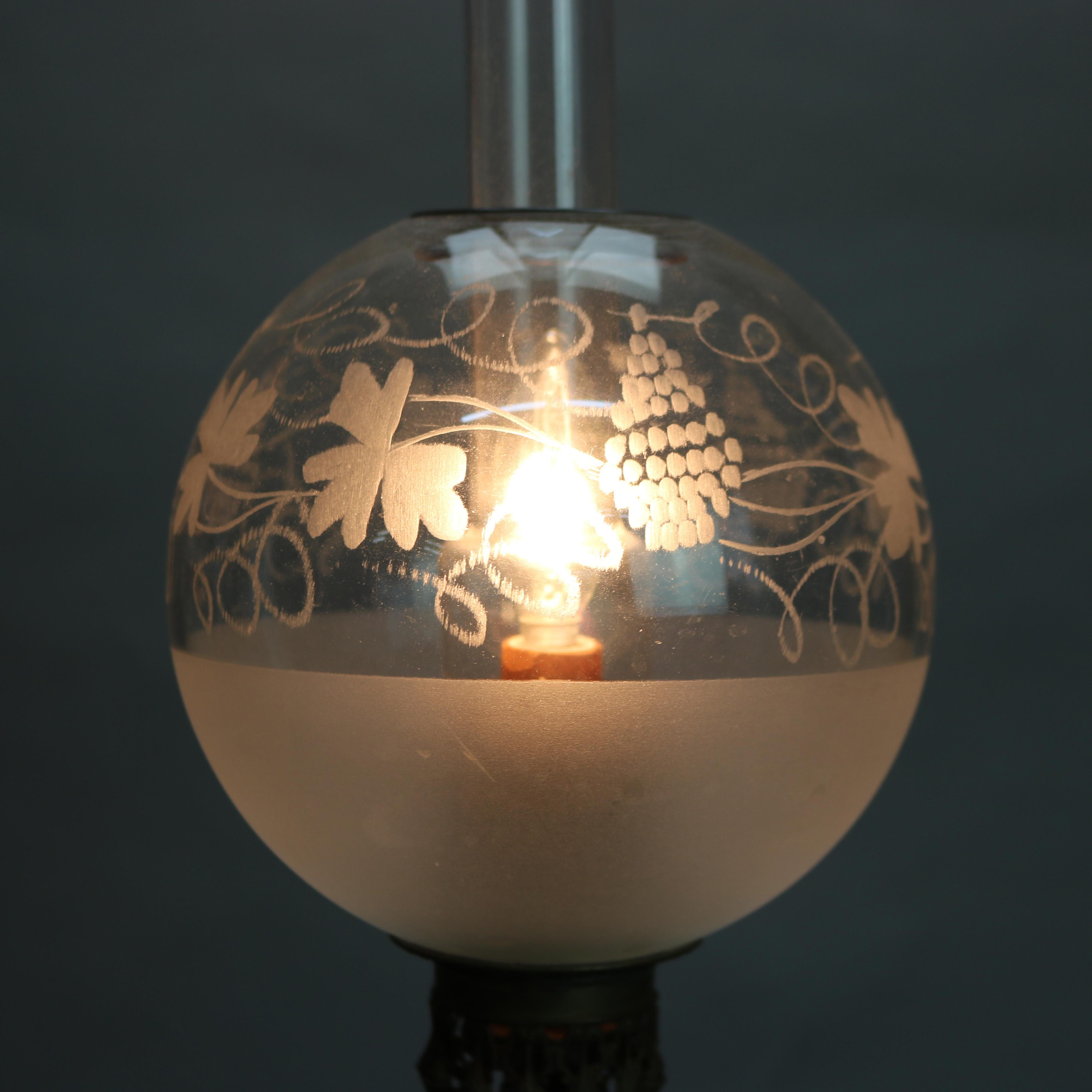 Antique Old Paris Porcelain Table Lamp with Etched Glass Shade C1870 2