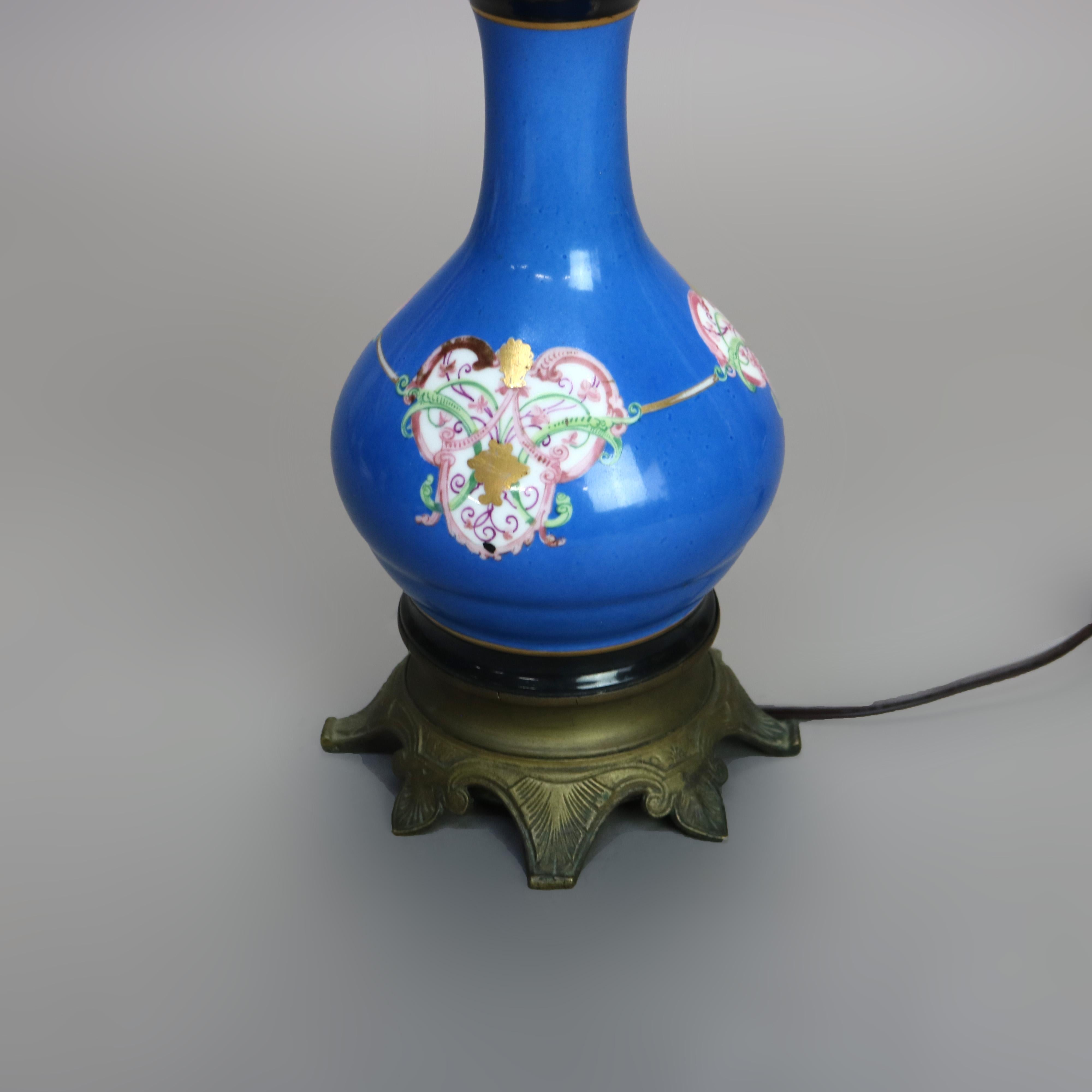 Antique Old Paris Porcelain Table Lamp with Etched Glass Shade C1870 4