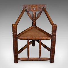 Antique Old Saxon Armchair, English, Oak, Turner's Chair, Elbow Seat, Victorian