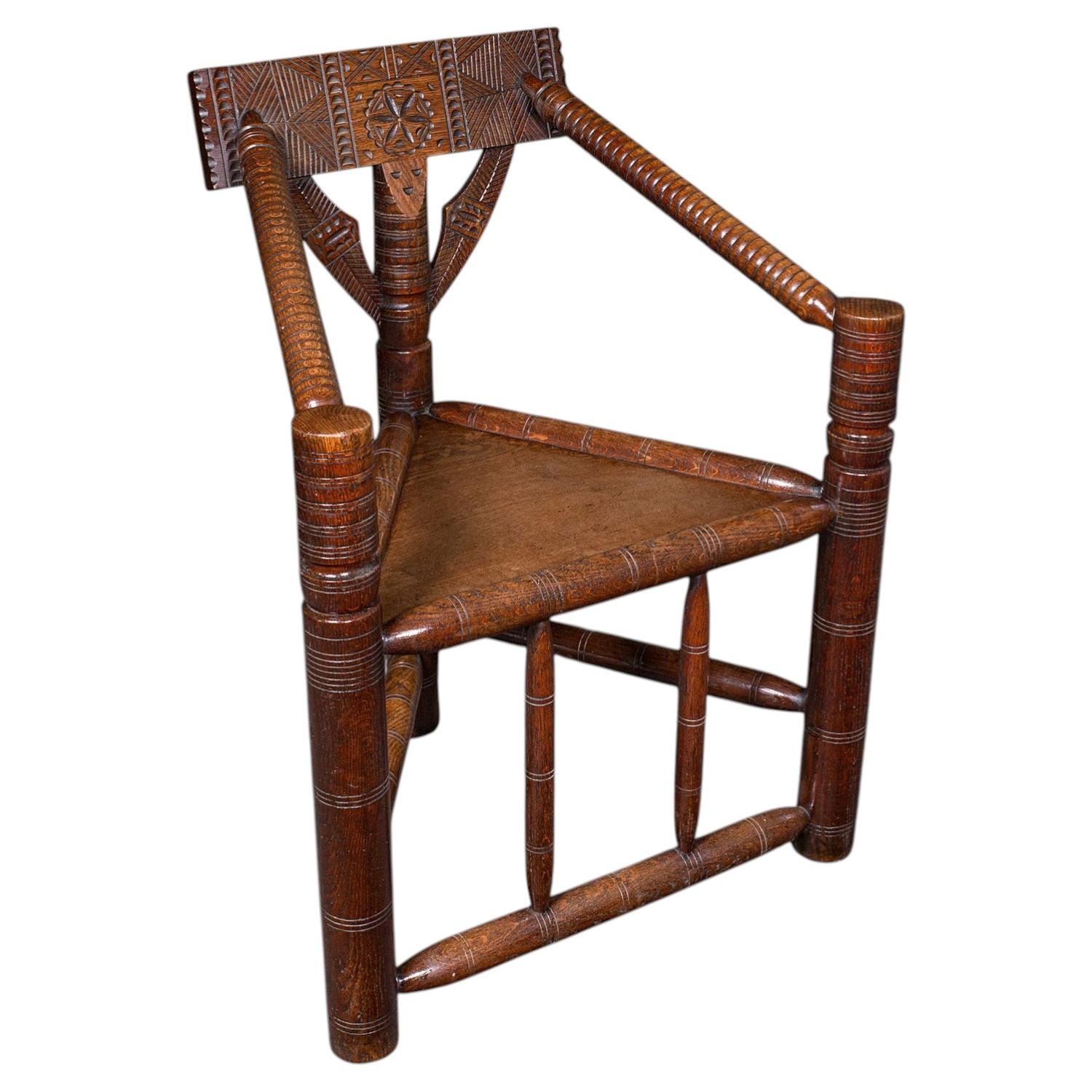Antique Old Saxon Armchair, English, Oak, Turner's Chair, Elbow Seat, Victorian
