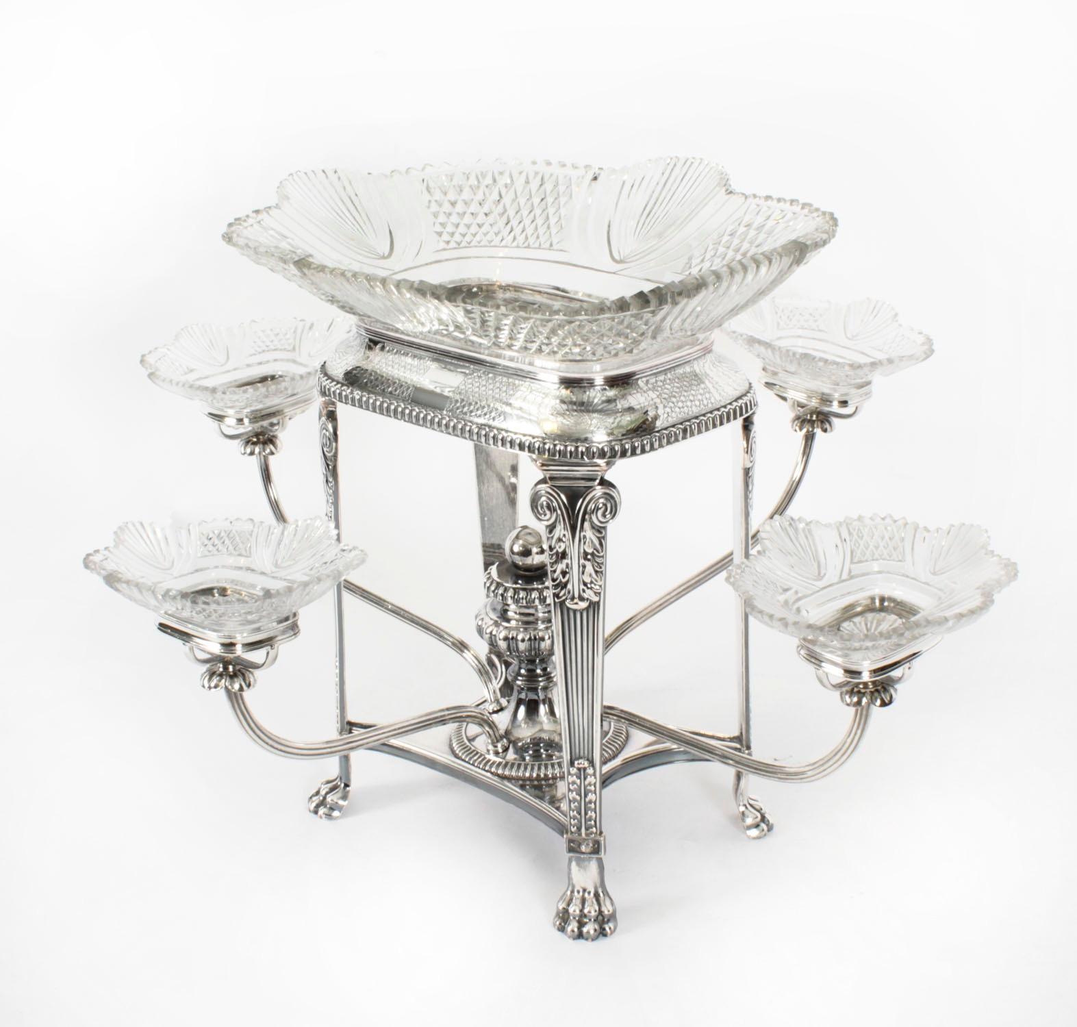 Centro de mesa antiguo de Sheffield de cristal tallado C1820 Siglo XIX en venta 7