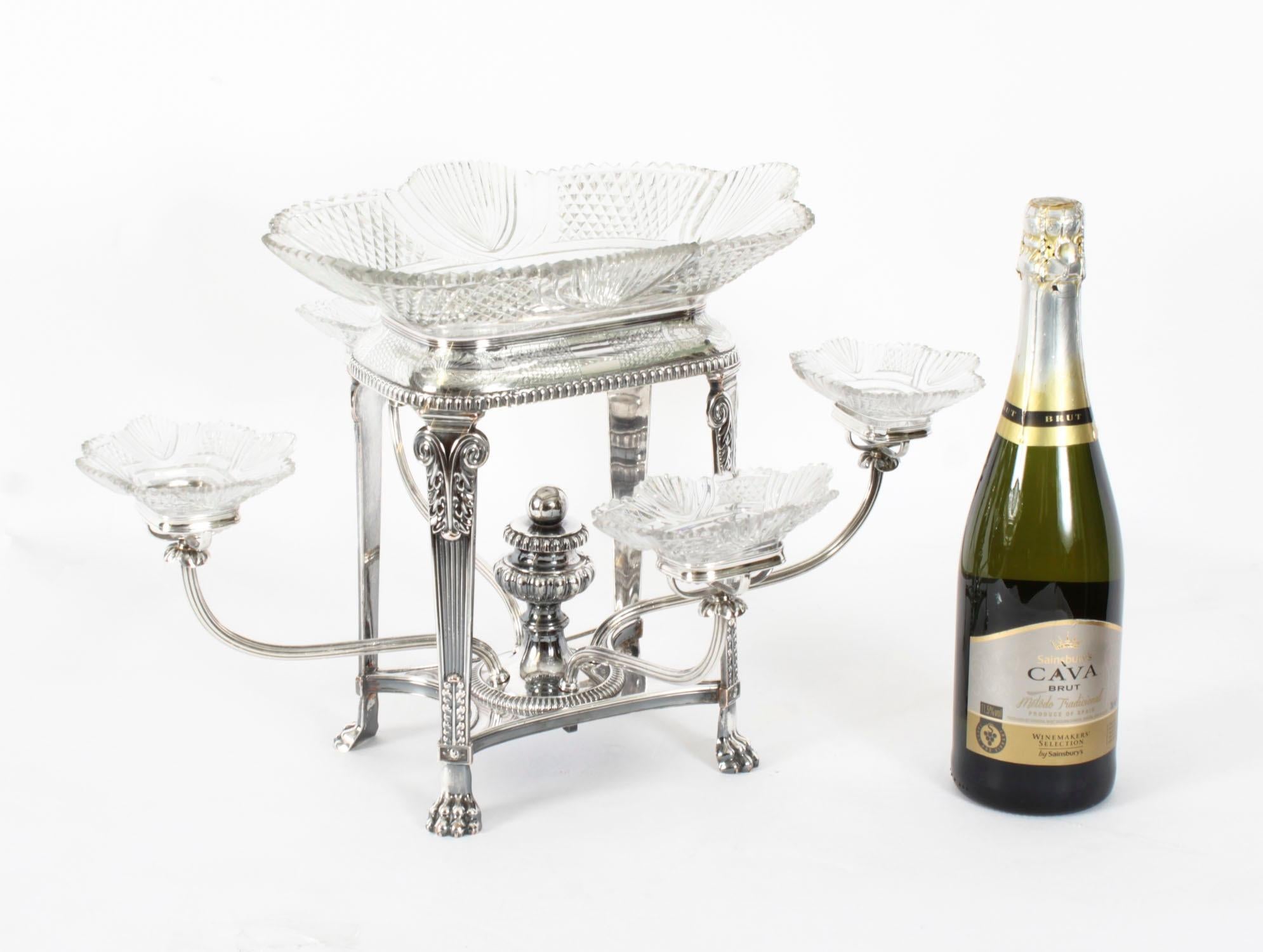 Centro de mesa antiguo de Sheffield de cristal tallado C1820 Siglo XIX en venta 11