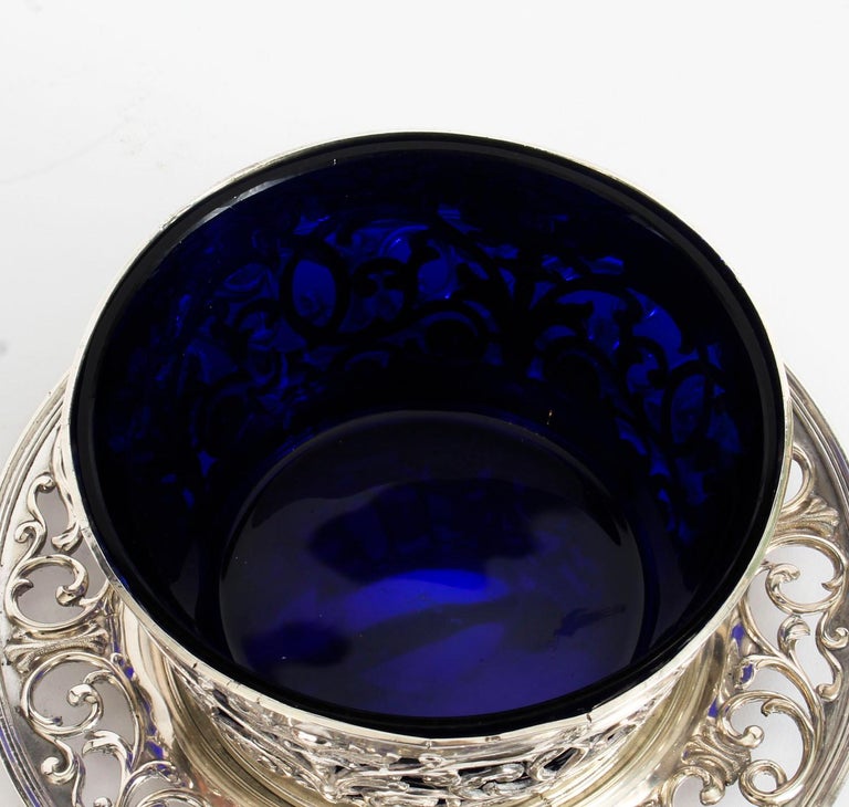 Old Sheffield Silver Plated and Bristol Blue Glass Butter Dish, 19th