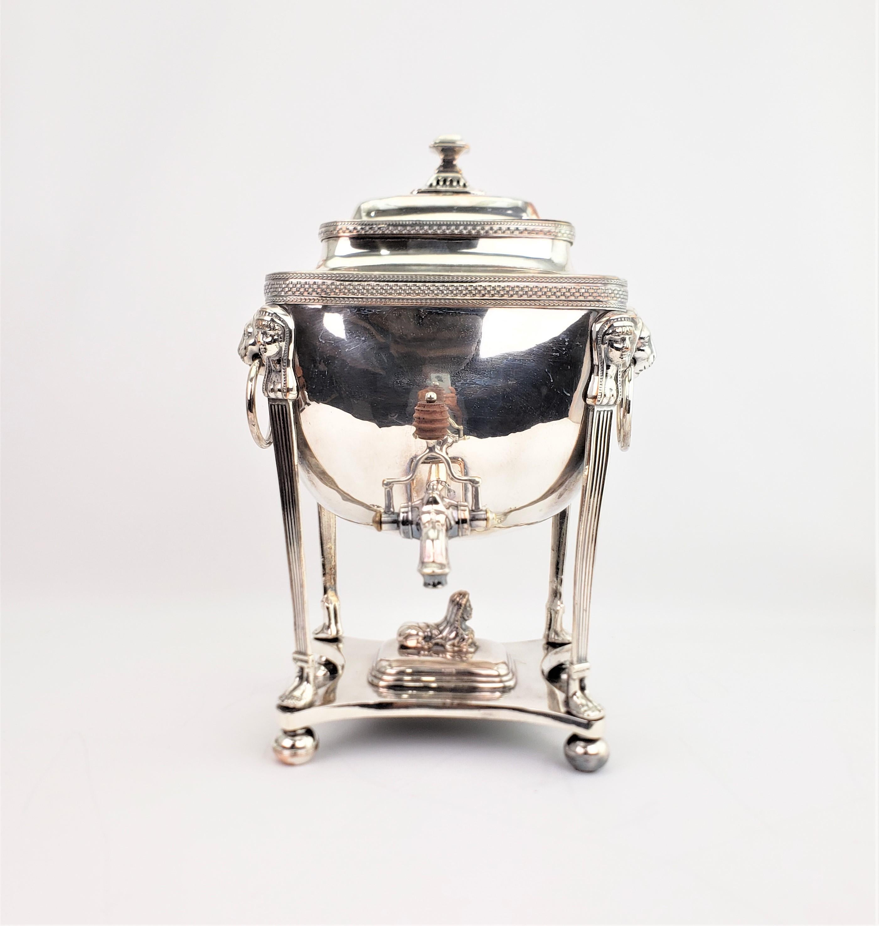 English Antique Old Sheffield Silver Plated Hot Water Server with Egyptian Revival Decor
