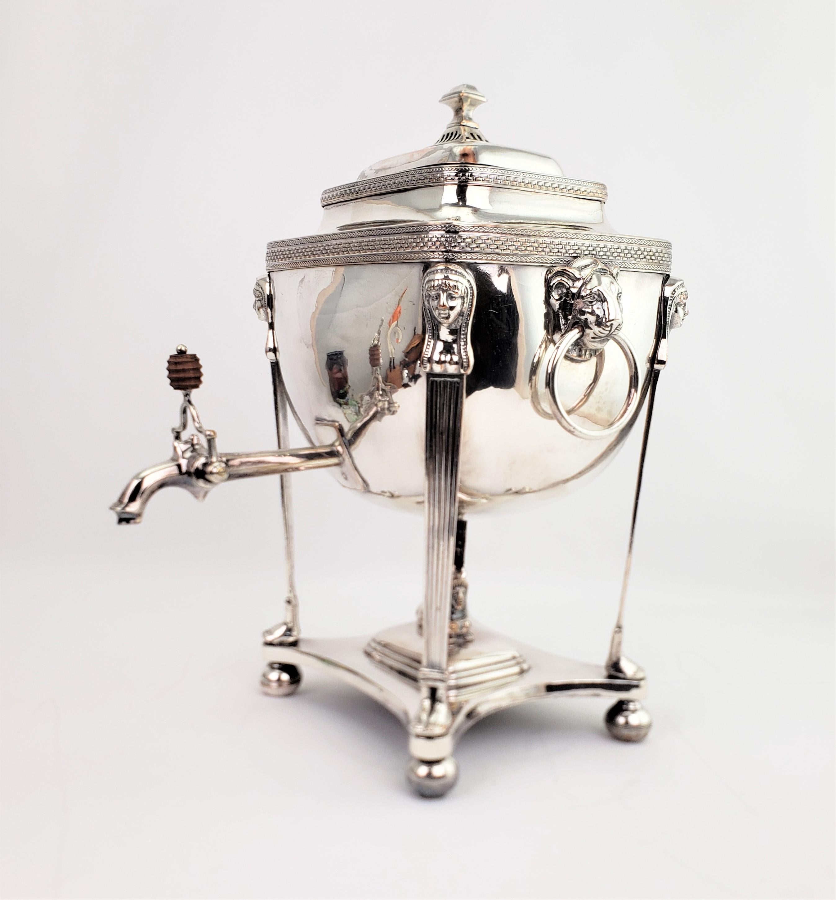 Machine-Made Antique Old Sheffield Silver Plated Hot Water Server with Egyptian Revival Decor