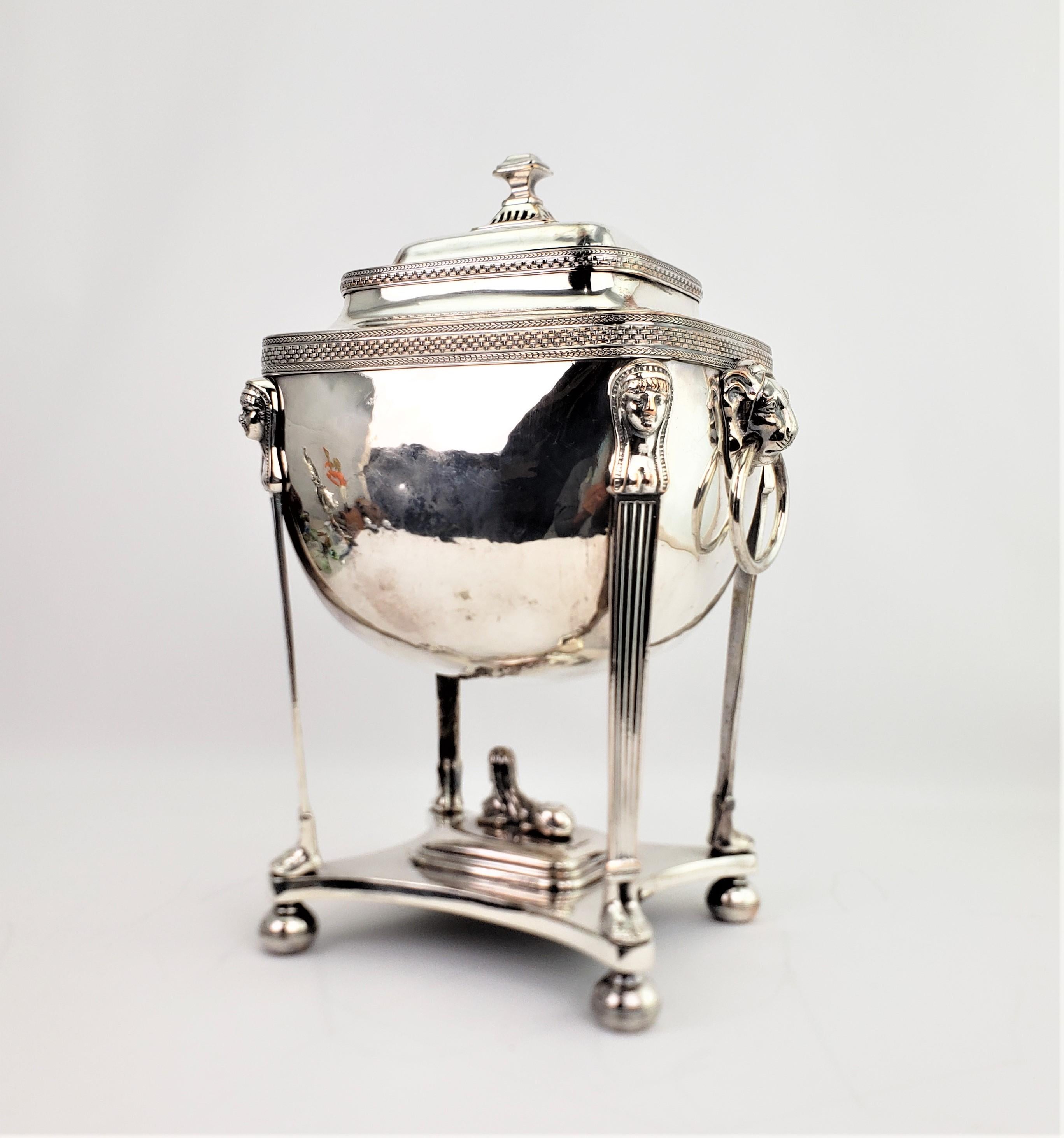 19th Century Antique Old Sheffield Silver Plated Hot Water Server with Egyptian Revival Decor