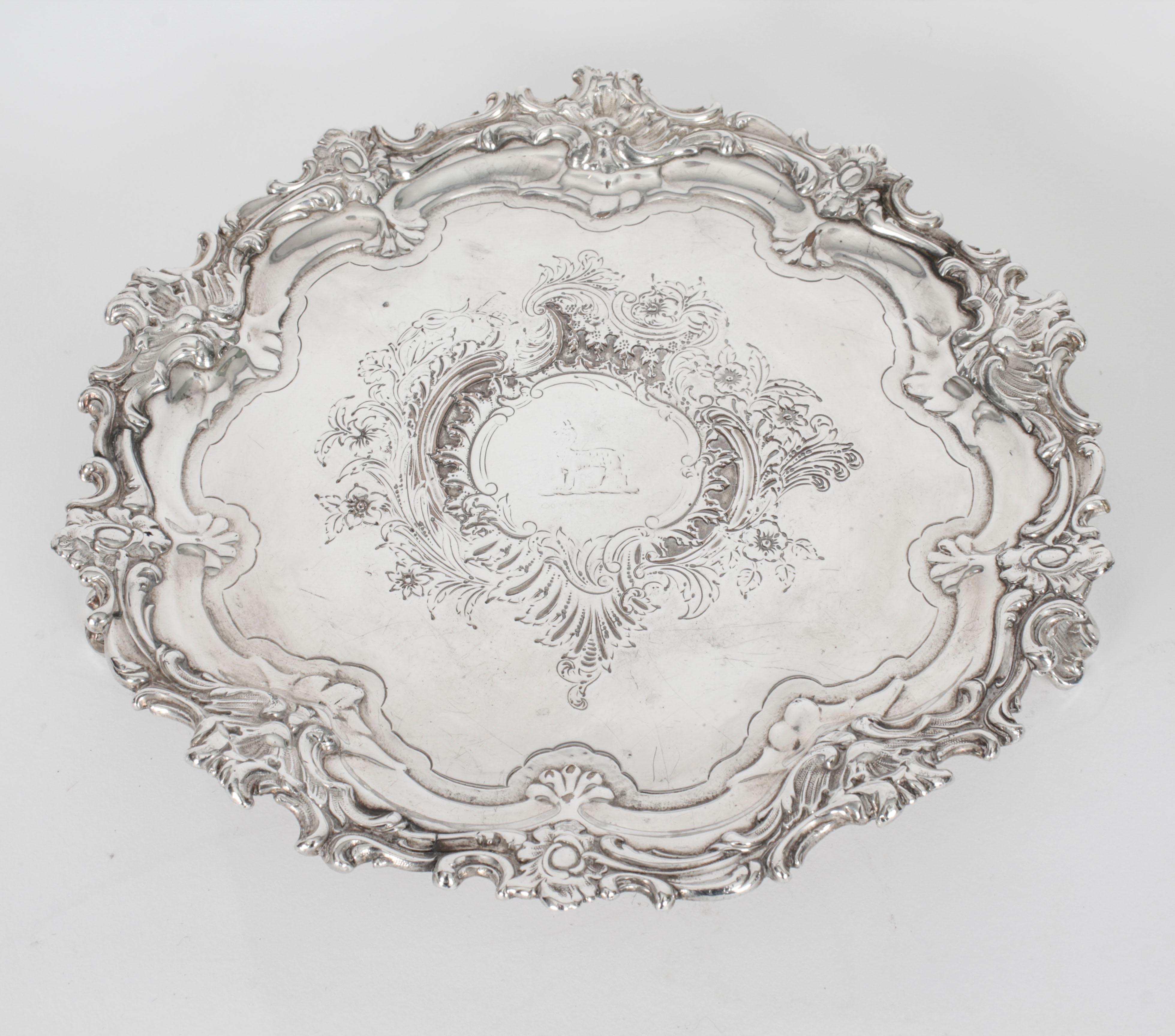 English Antique Old Shefield Silver Plated Salver by Smith, Tate, Nicholson 19th Century For Sale