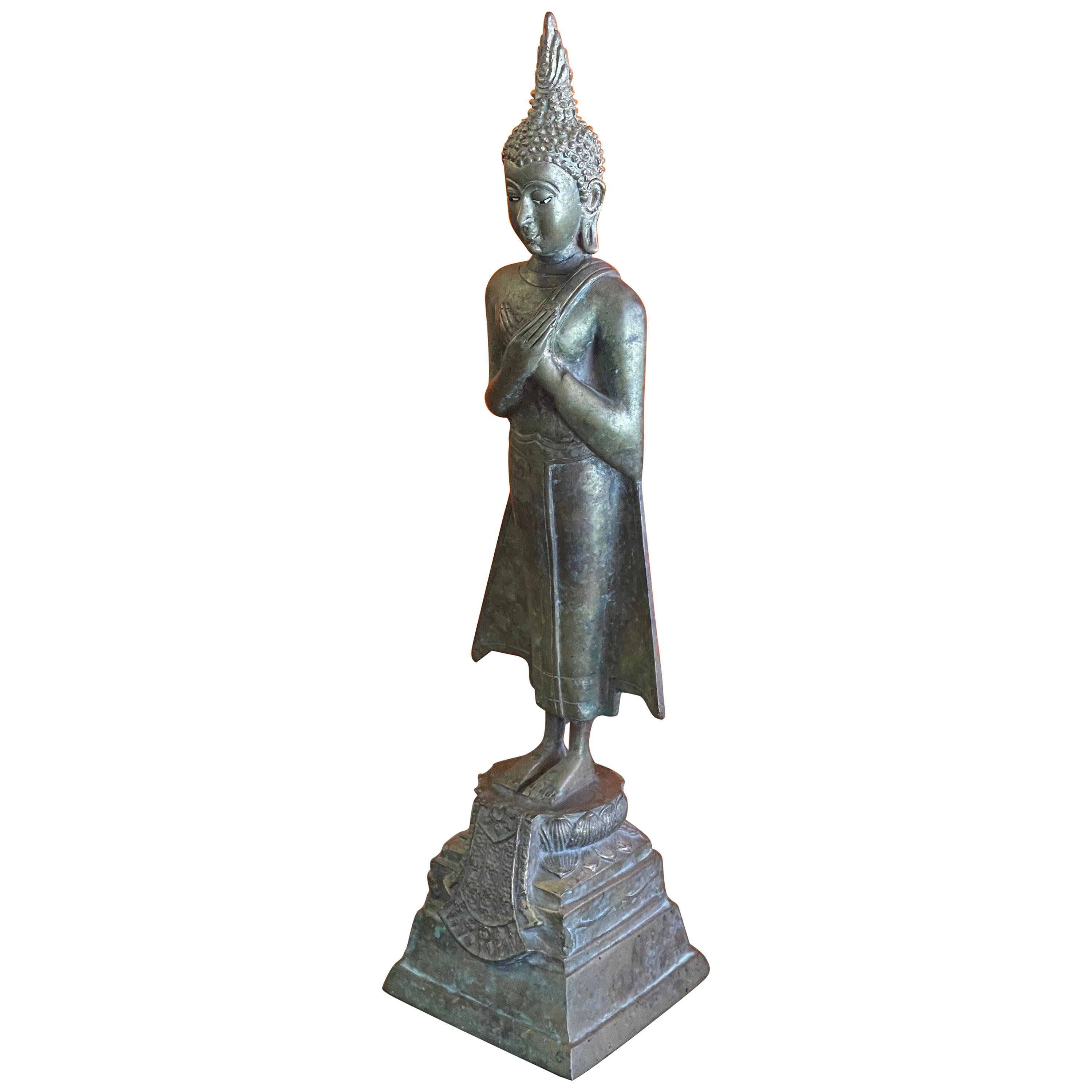 Bouddha Ayuttaya ancien en bronze moulé thaïlandais de style Siam antique