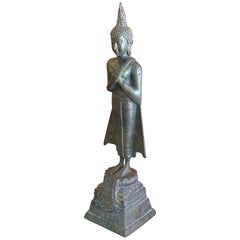 Bouddha Ayuttaya ancien en bronze moulé thaïlandais de style Siam antique