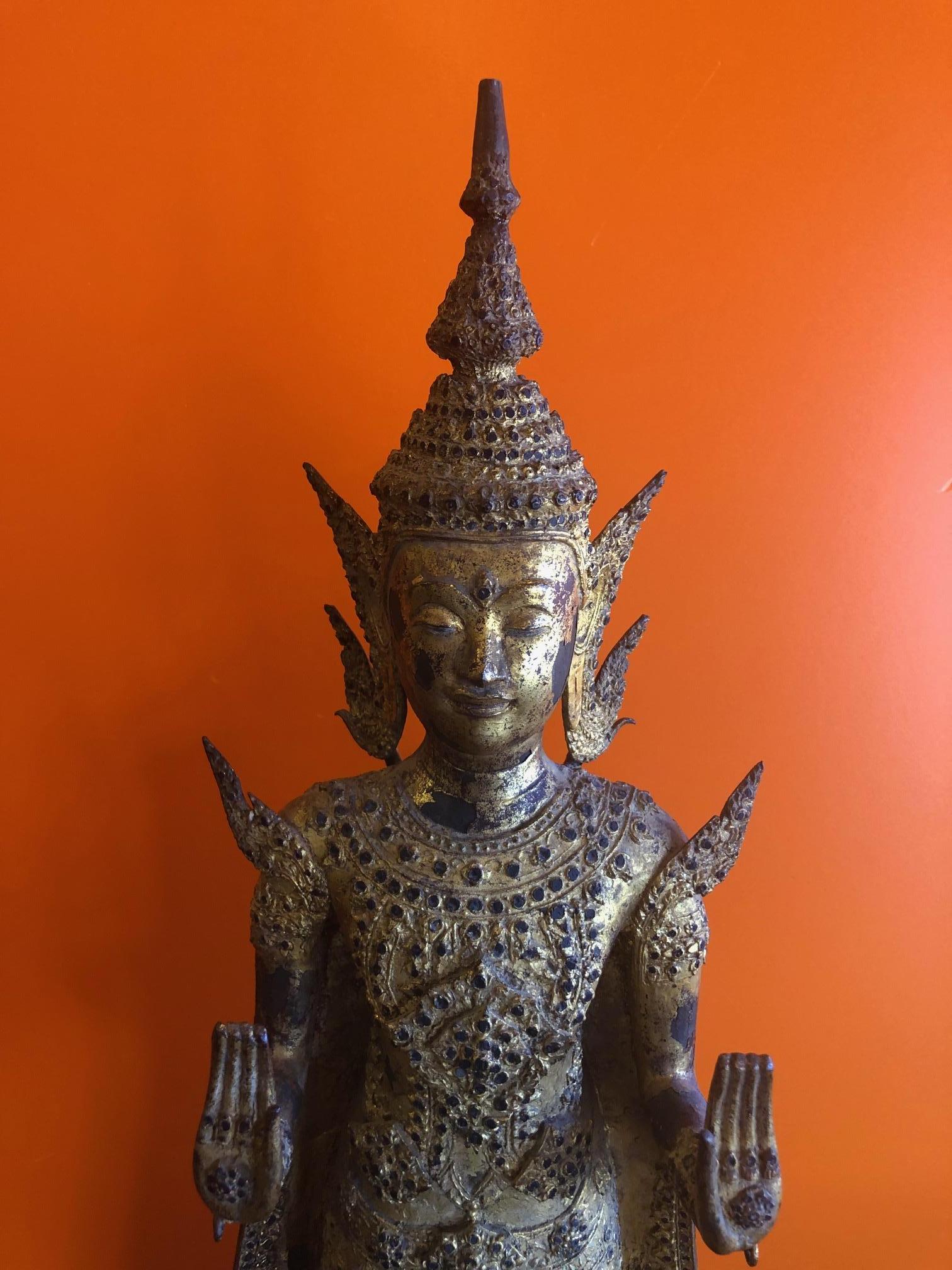 Antique Old Siam / Thai Lacquered Gilt Bronze Ayuttaya Buddha 6