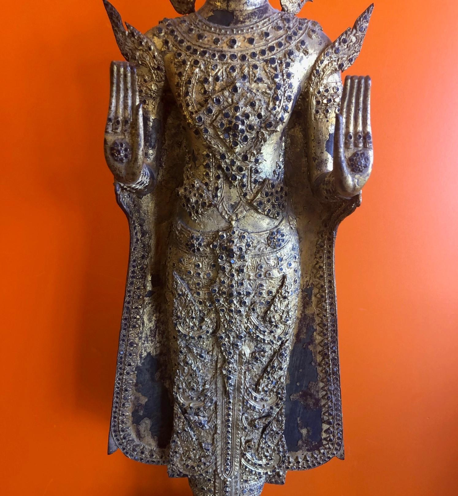 19th Century Antique Old Siam / Thai Lacquered Gilt Bronze Ayuttaya Buddha