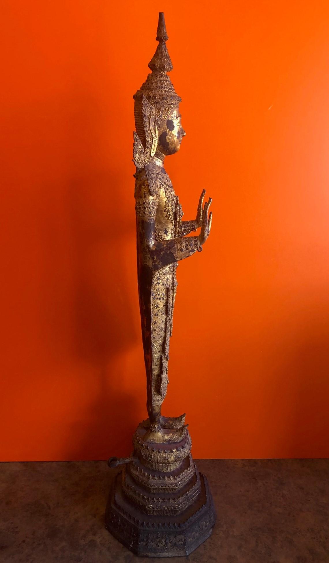 Antique Old Siam / Thai Lacquered Gilt Bronze Ayuttaya Buddha 2
