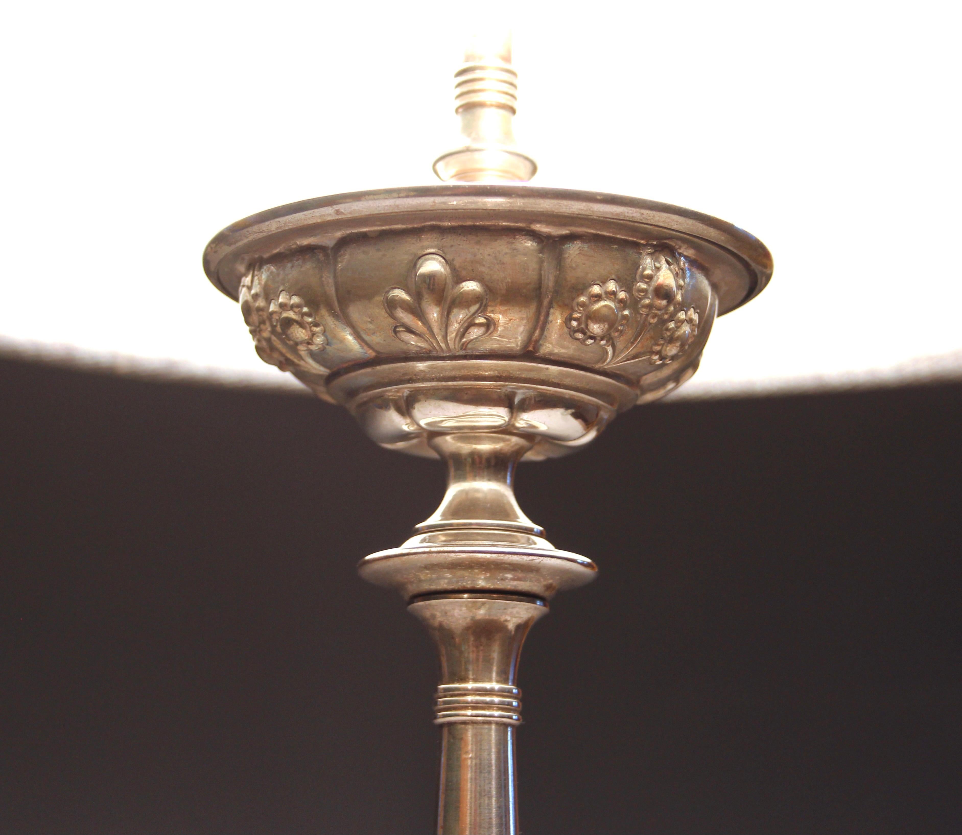 North American Antique Old Silvered Bronze Brass Stem Table Desk Lamp Art Nouveau / Deco